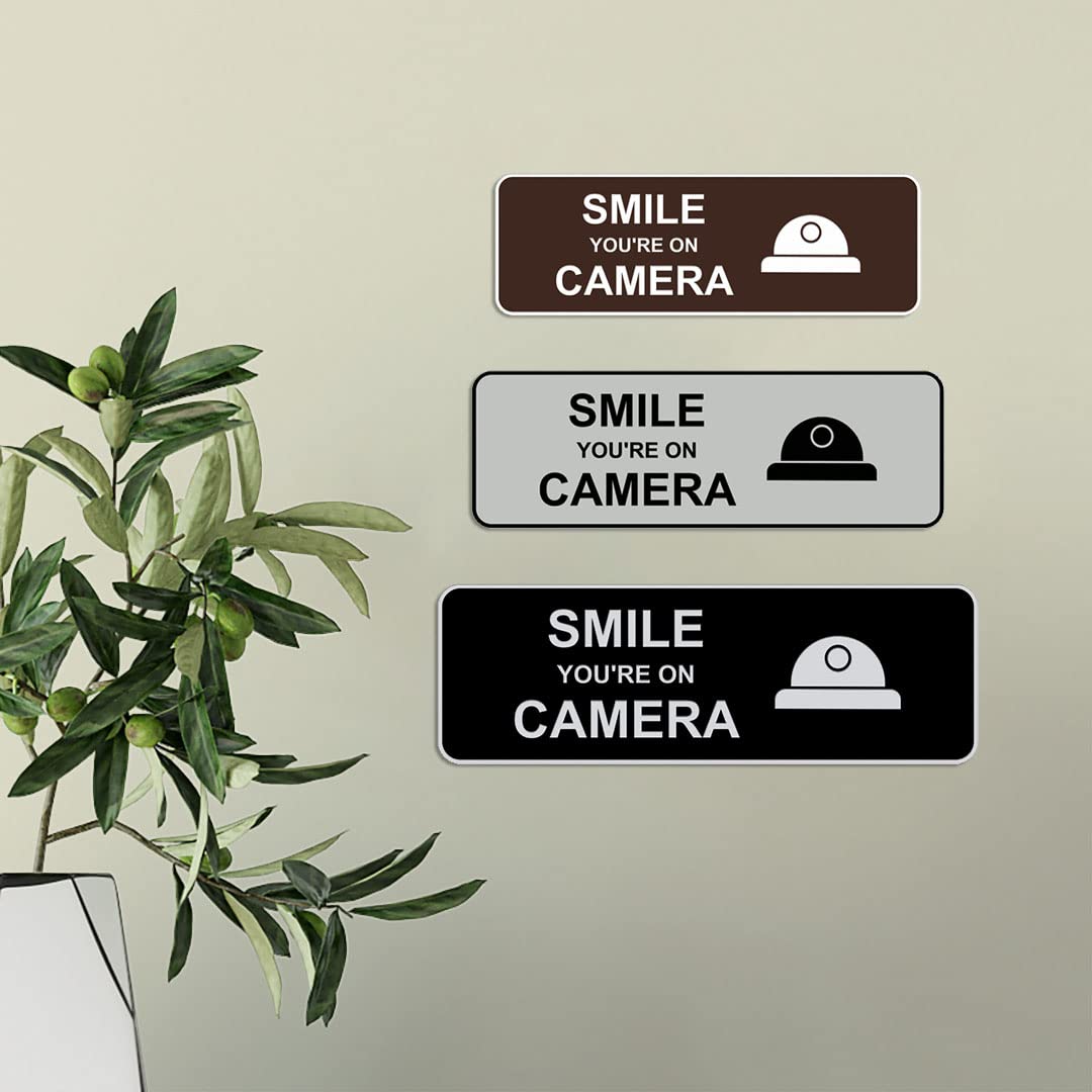 Standard Smile You're On Camera Sign (Navy Blue/White) - Large Security Warning Sign for Home, Office & Business Surveillance Areas