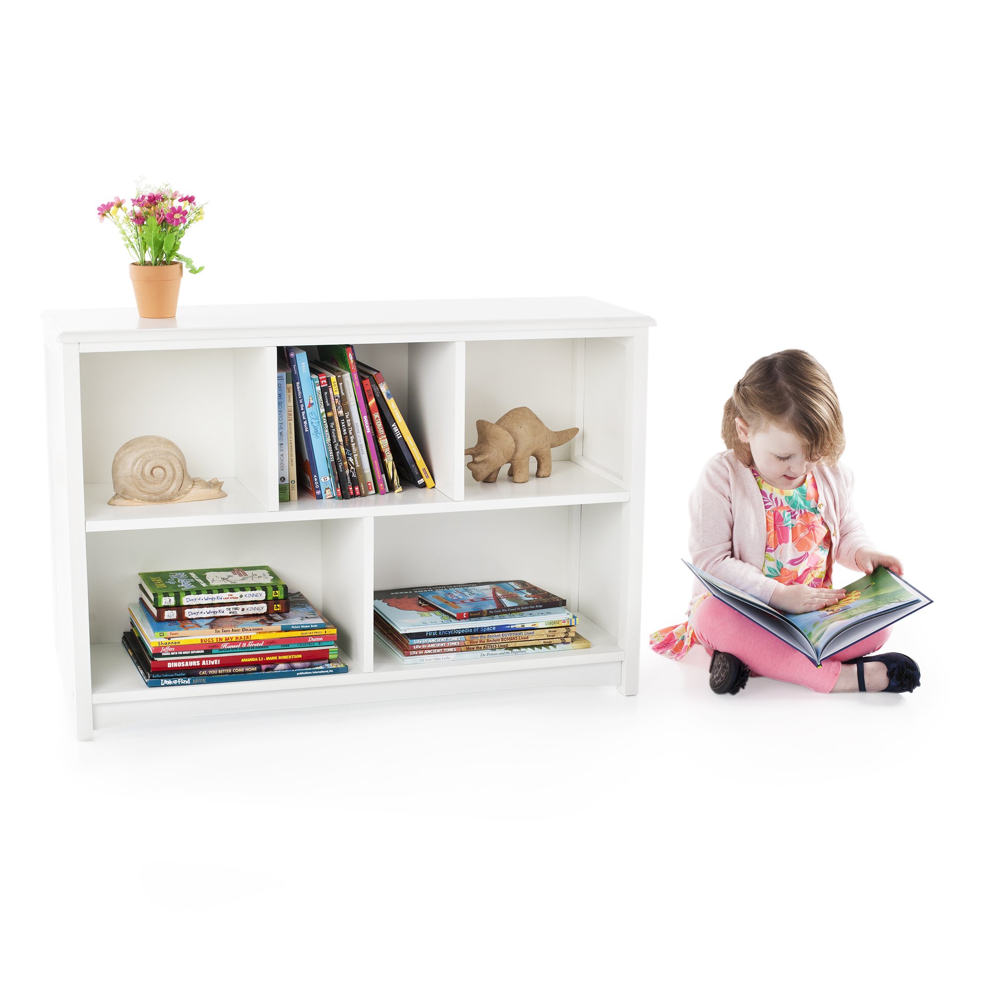 Guidecraft Classic White Wooden Bookshelf for Kids - 5 Compartment Toy Storage, Bookcase & Clothes Organizer - Perfect for Playroom, Bedroom & Nursery Organization