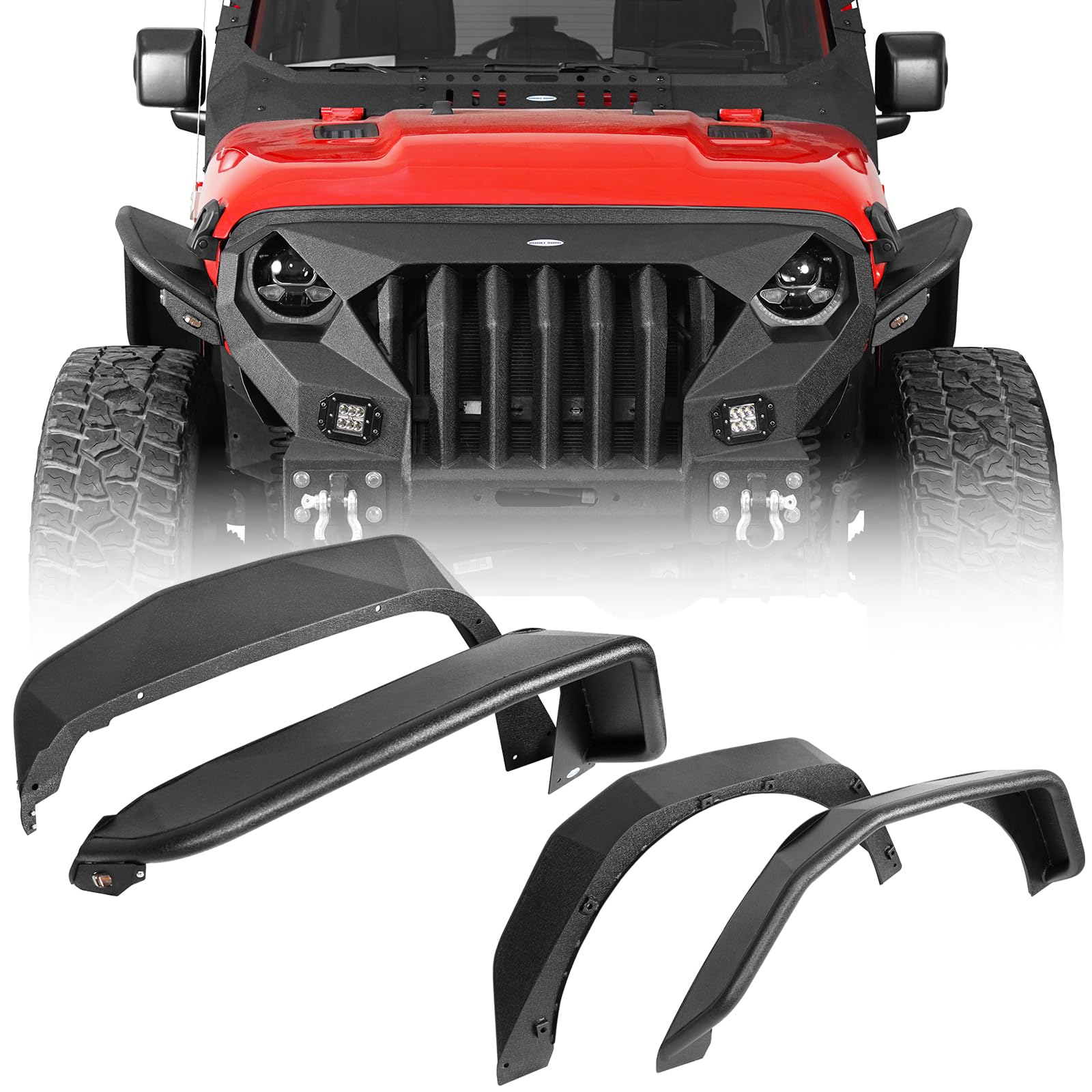 Hooke Road Flux JL Front & Rear Fender Flares Kit for 2018-2025 Jeep Wrangler JL & Unlimited 2/4 Door Models - Heavy Duty Steel Off-Road Mud Guards with LED Turn Signal Lights (4-Piece Set) - Perfect for Rock Crawling, Trail Riding & Off-Road Adventures
