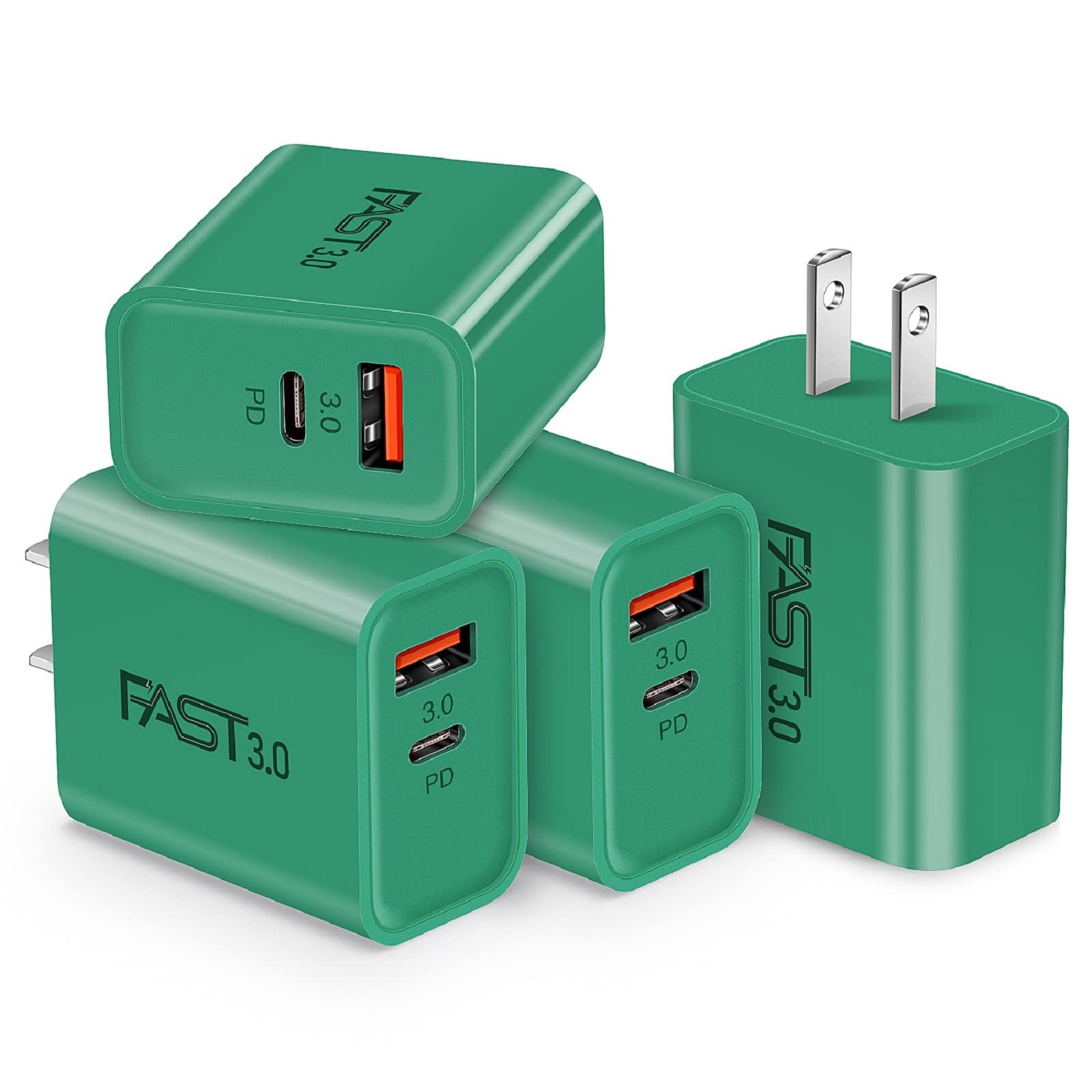 iSeekerKit 20W USB C Fast Charger [4-Pack] - PD 3.0 Dual Port Wall Charger Block for iPhone 14/13/12/Pro Max/Mini/XS/XR/X, iPad Pro, Samsung Galaxy - Green | Perfect for Home, Office & Travel Charging