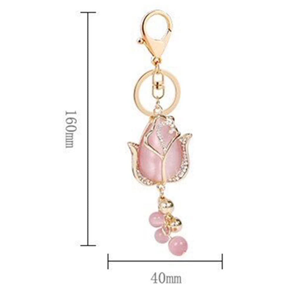 Zcargel Bling Bling Rhinestone Tulip Flower Car Keychain - Sparkling Crystal Key Chain Charm for Women, Perfect Car Accessory Gift for Her (Birthday, Valentine's Day, Mother's Day) - Use for Car Keys, Purse, Backpack & More