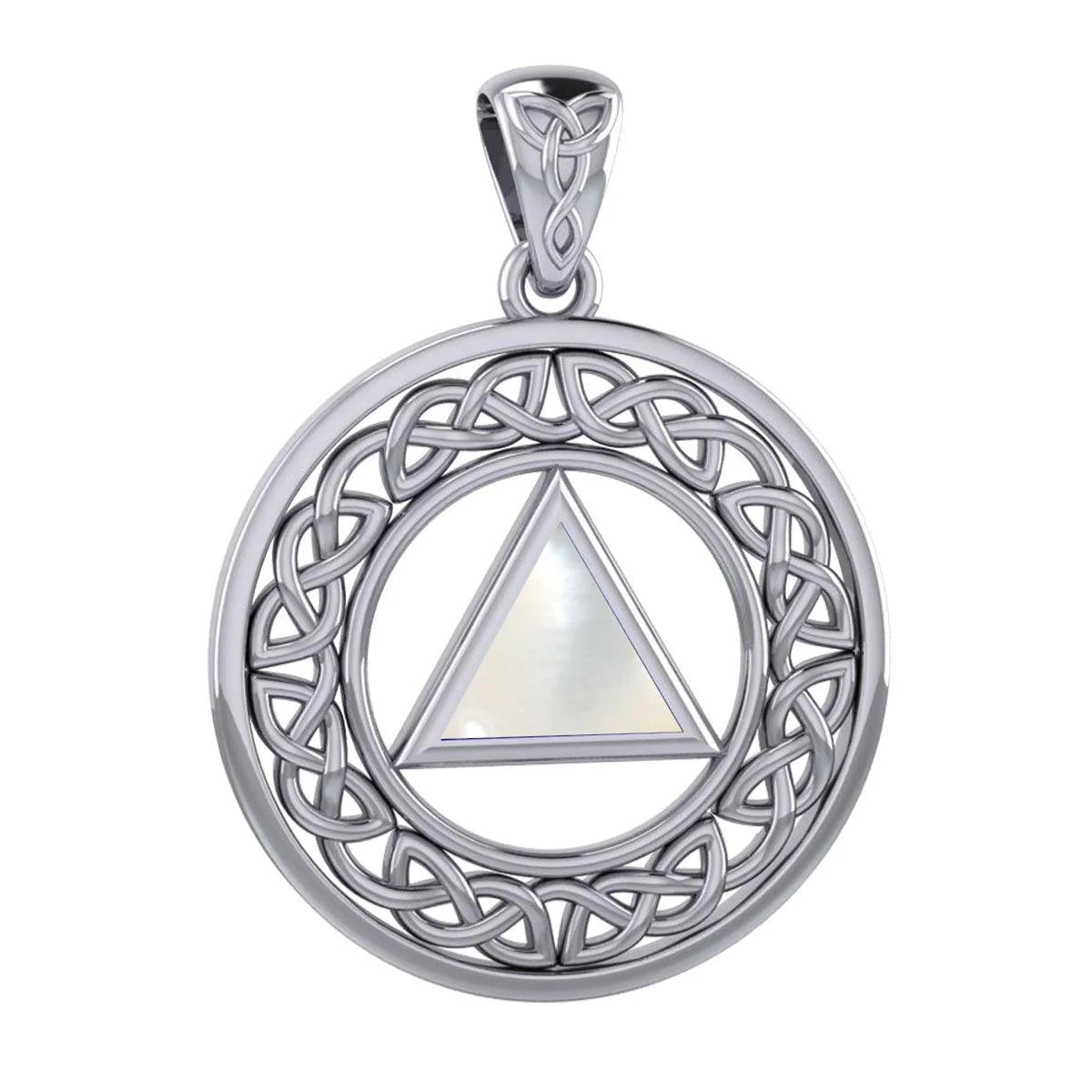 Celtic Border Silver Pendant Necklace with Large AA Recovery Symbol - TPD6007 | Spiritual Jewelry for Healing, Meditation & Positive Energy