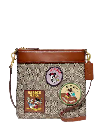 Coach Disney X Coach Kitt Messenger Crossbody Bag - Signature Jacquard Textile with Patches - Perfect for Casual Outings, Travel & Disney Theme Events