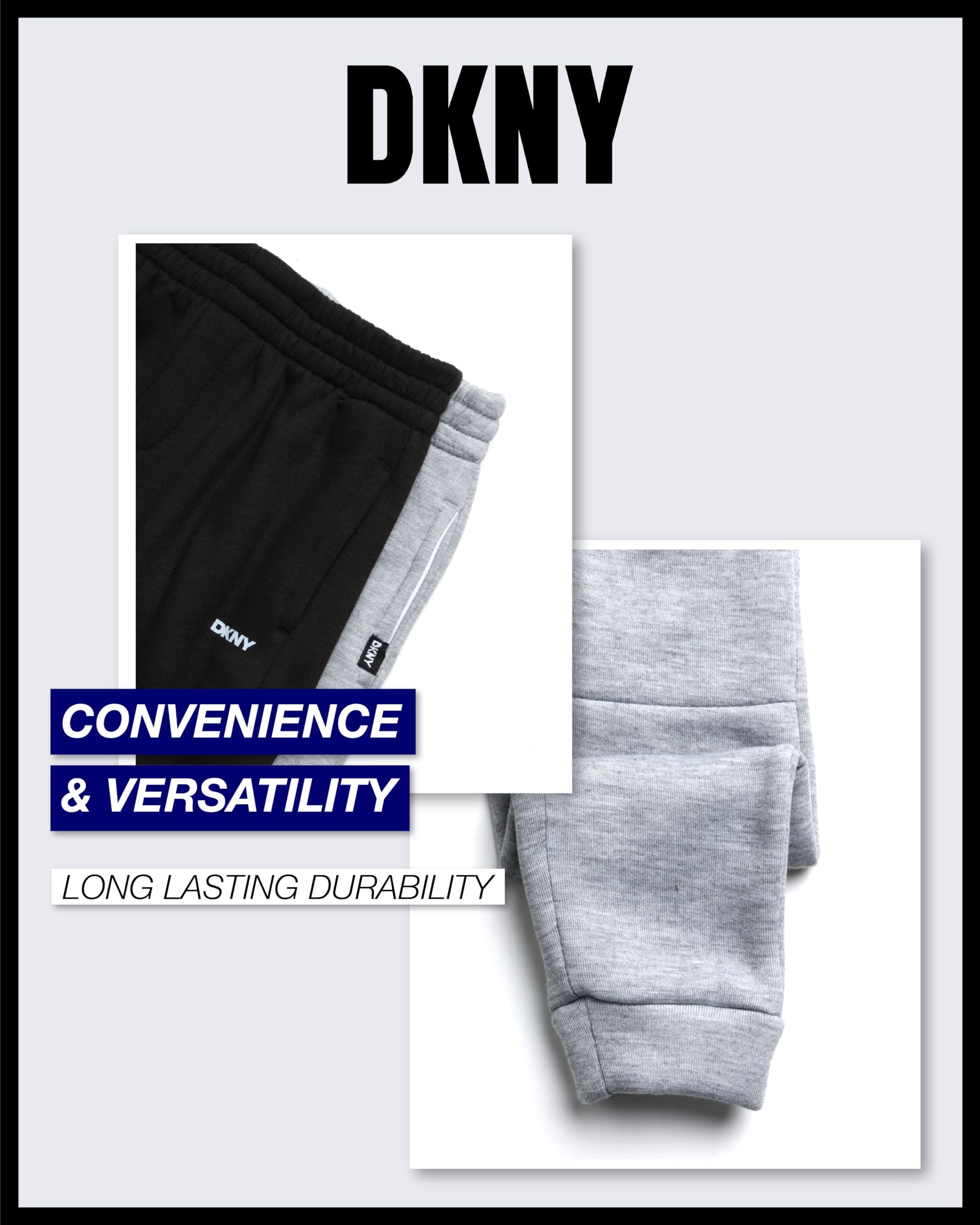 DKNY Toddler Boys' Fleece Joggers - 2 Pack Soft Performance Sweatpants for Active Kids (2T-7) | Perfect for Playdates, School & Outdoor Activities