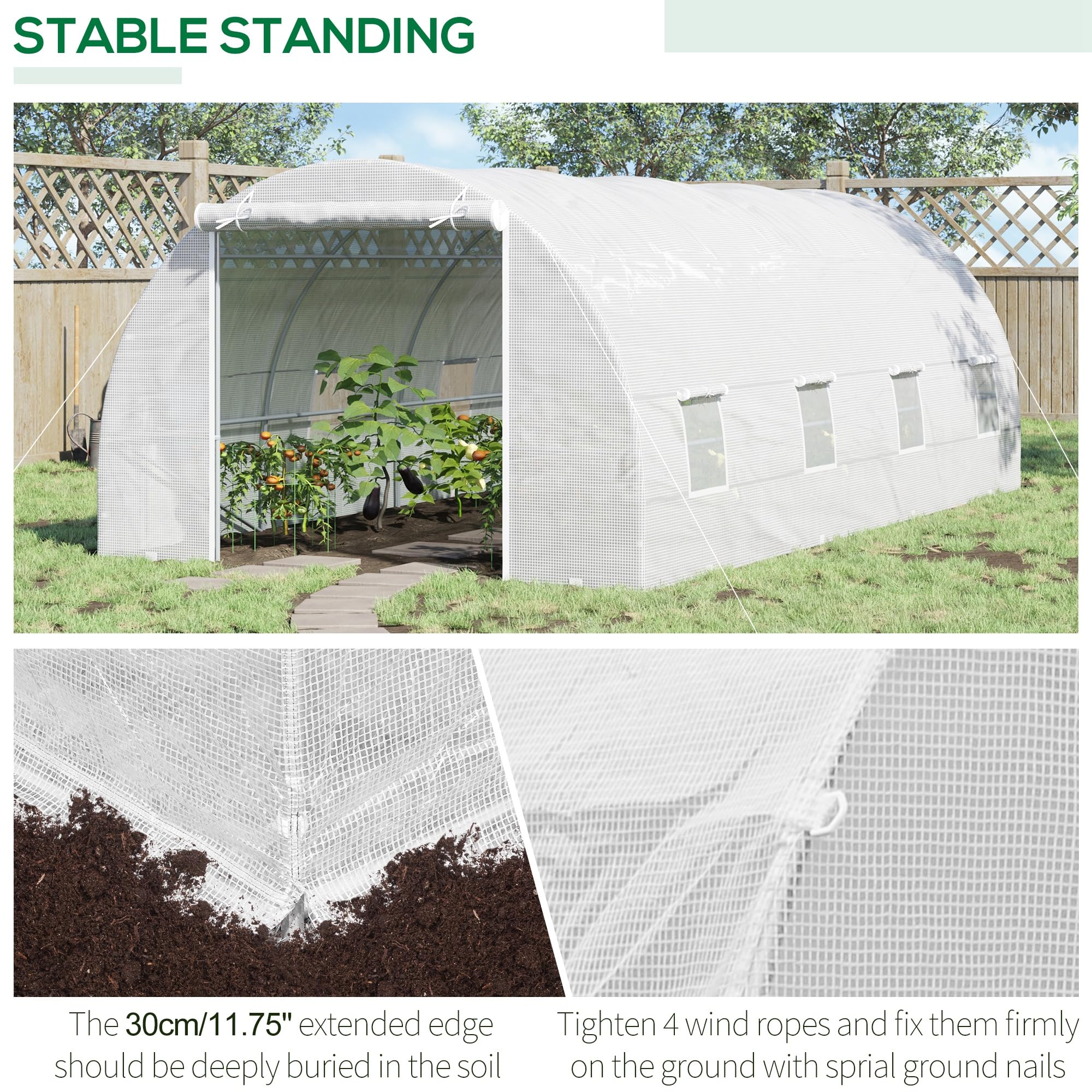 Outsunny 20' x 10' x 7' Walk-in Greenhouse with Zippered Door & 8 Mesh Windows - Large Galvanized Steel Frame Garden Greenhouse Kit for Vegetables, Flowers & Plants - Perfect for Backyard Gardening & Year-Round Plant Protection