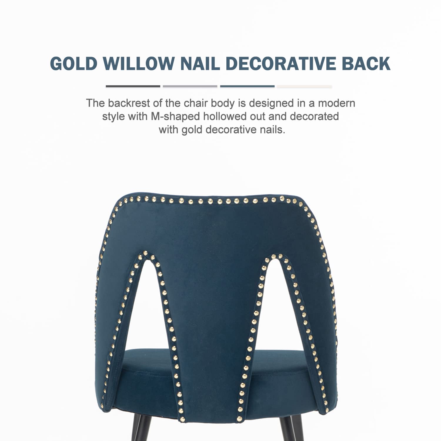 Nrizc Set of 4 Velvet Modern Dining Chairs - Upholstered Side Chairs with Sturdy Metal Legs & Elegant Nailhead Trim - Perfect for Kitchen, Dining Room or Bedroom Decor (Blue) - Ideal for Family Dinners, Entertaining Guests & Home Office Seating