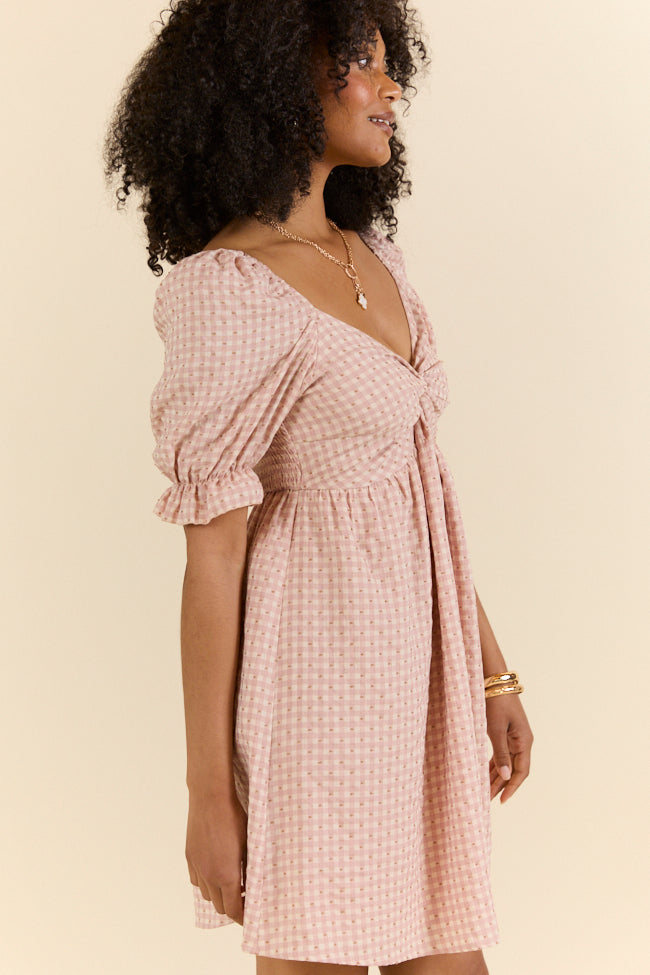 More Duets Women's Dusty Pink Gingham Mini Dress - Flirty Summer Outfit for Date Night & Beach Vacations