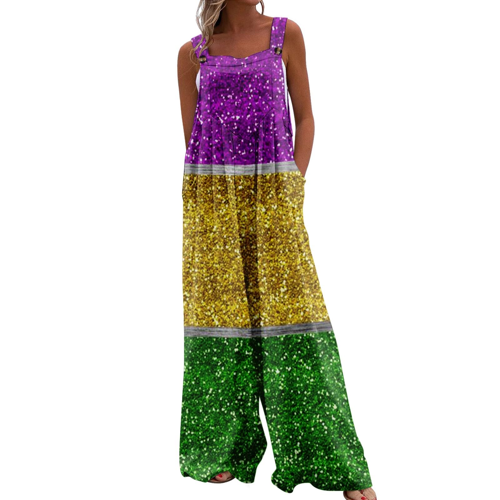Women's Linen Overalls - Casual Wide Leg Jumpsuit with Pockets for Summer Outings
