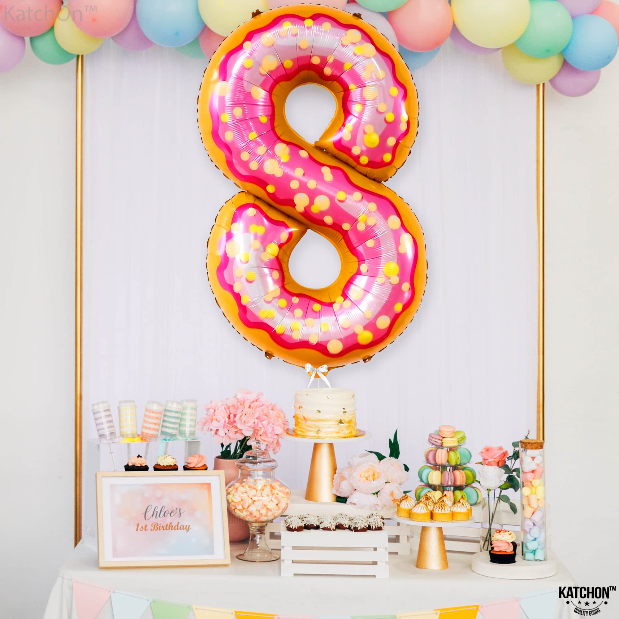 KatchOn Giant Number 8 Donut Balloon - 40 Inch Large Latex Balloons | Birthday Party Decorations for Girls, Baby Showers & Donut Themed Events | Perfect for Wall Backdrops, Photo Booths & Party Centerpieces