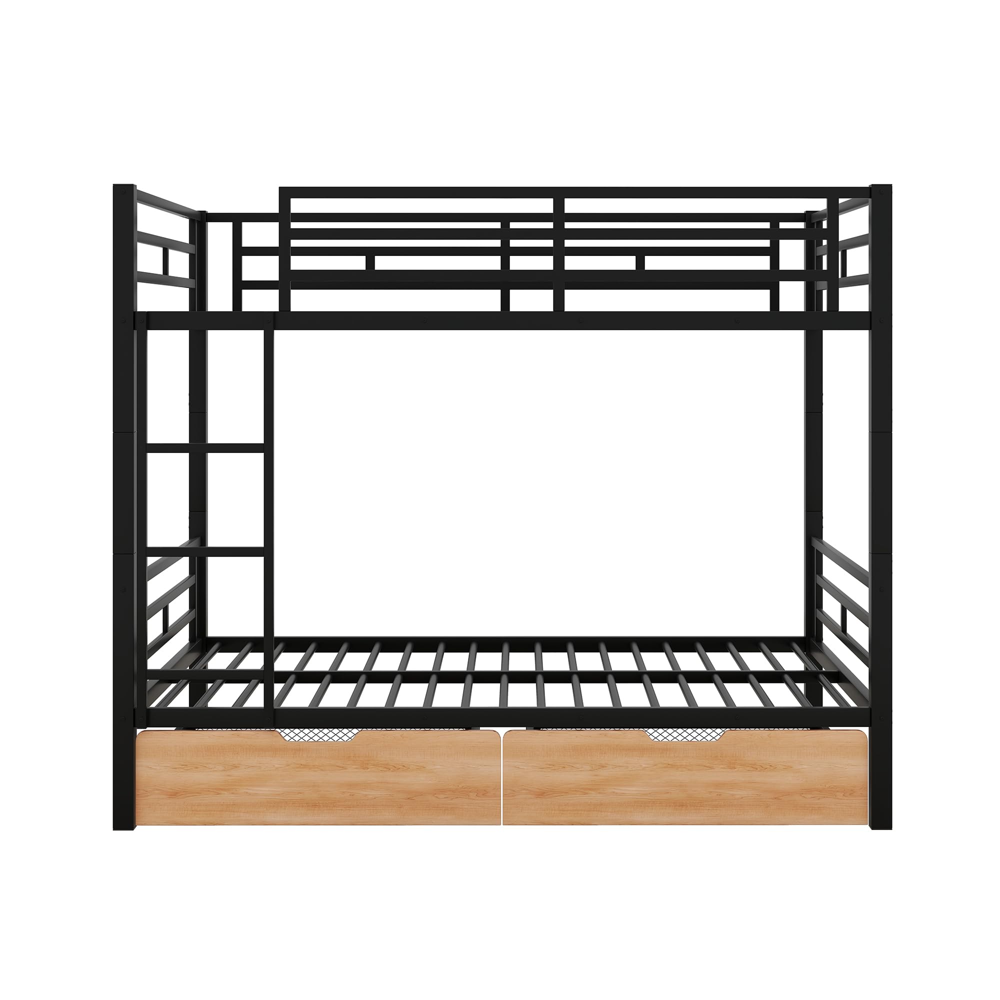 Full Over Full Bunk Bed with 2 Storage Drawers - Heavy Duty Metal Bunk Bed Frame with Safety Guard Rails & Ladder for Kids, Teens & Adults - Convertible to 2 Separate Beds - Space-Saving Black Bunk Bed for Small Rooms, Dorms & Guest Bedrooms