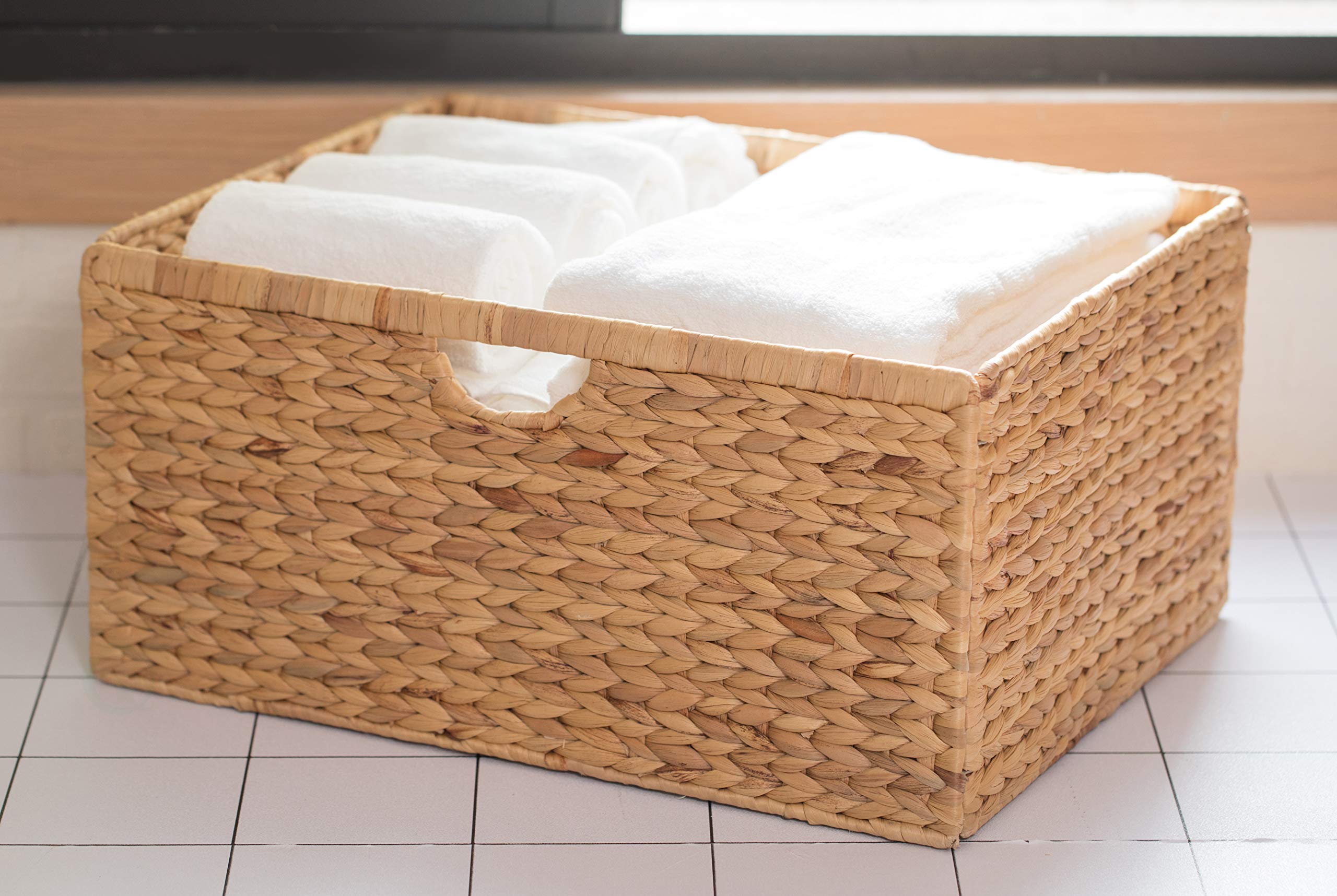 Vintiquewise Foldable Natural Water Hyacinth Storage Basket - Large Brown Woven Organizer Bin for Home, Office & Closet Organization