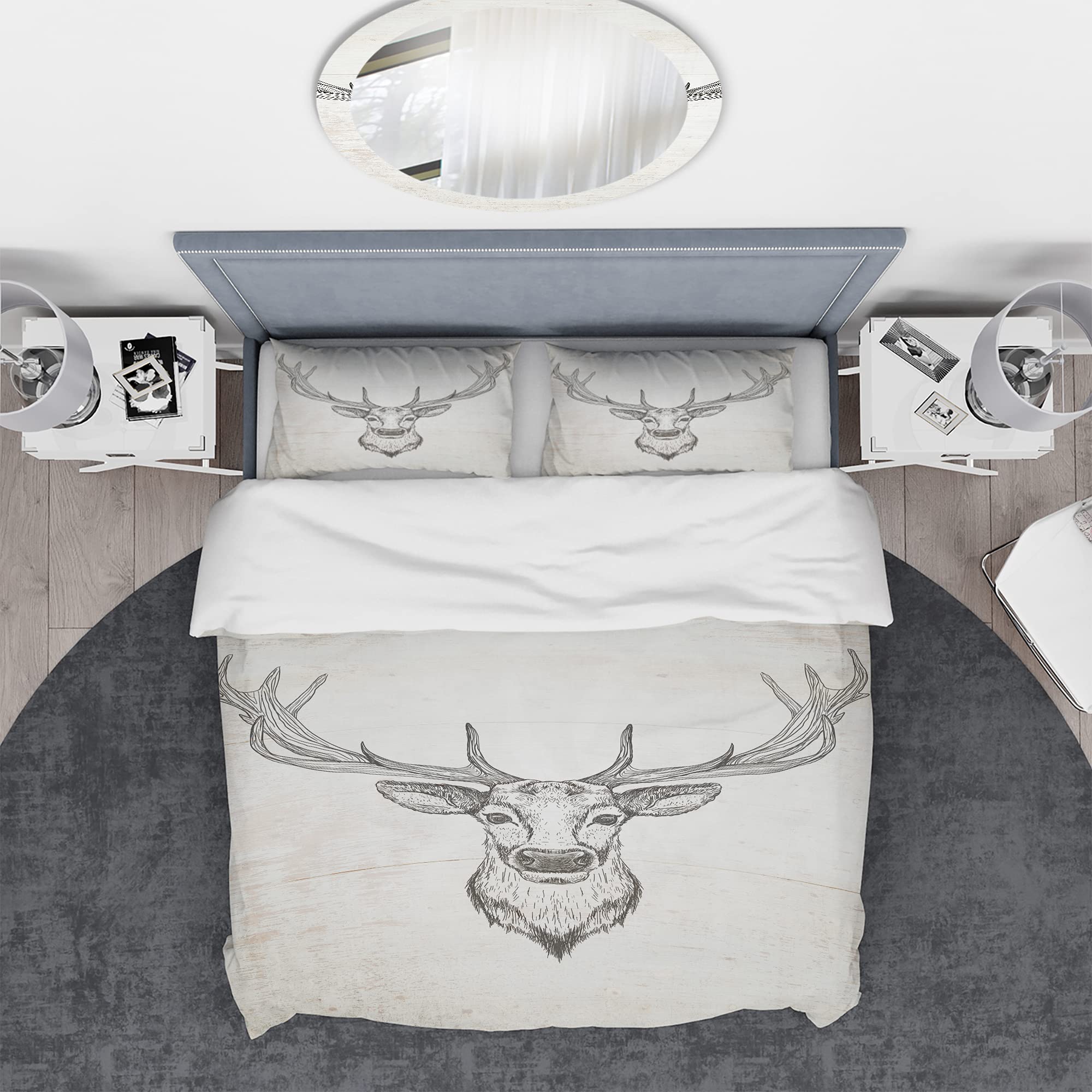 DesignQ Deer Wild and Beautiful II Traditional Grey Duvet Cover Set Queen - 3 Piece Animal Print Bedding Set for All Seasons | Cozy Home Decor for Master Bedroom & Guest Room