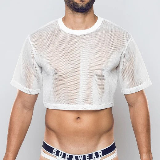 Supawear Women's 3D Mesh Cropped White T-Shirt - Breathable Summer Crop Top for Yoga, Gym & Casual Wear
