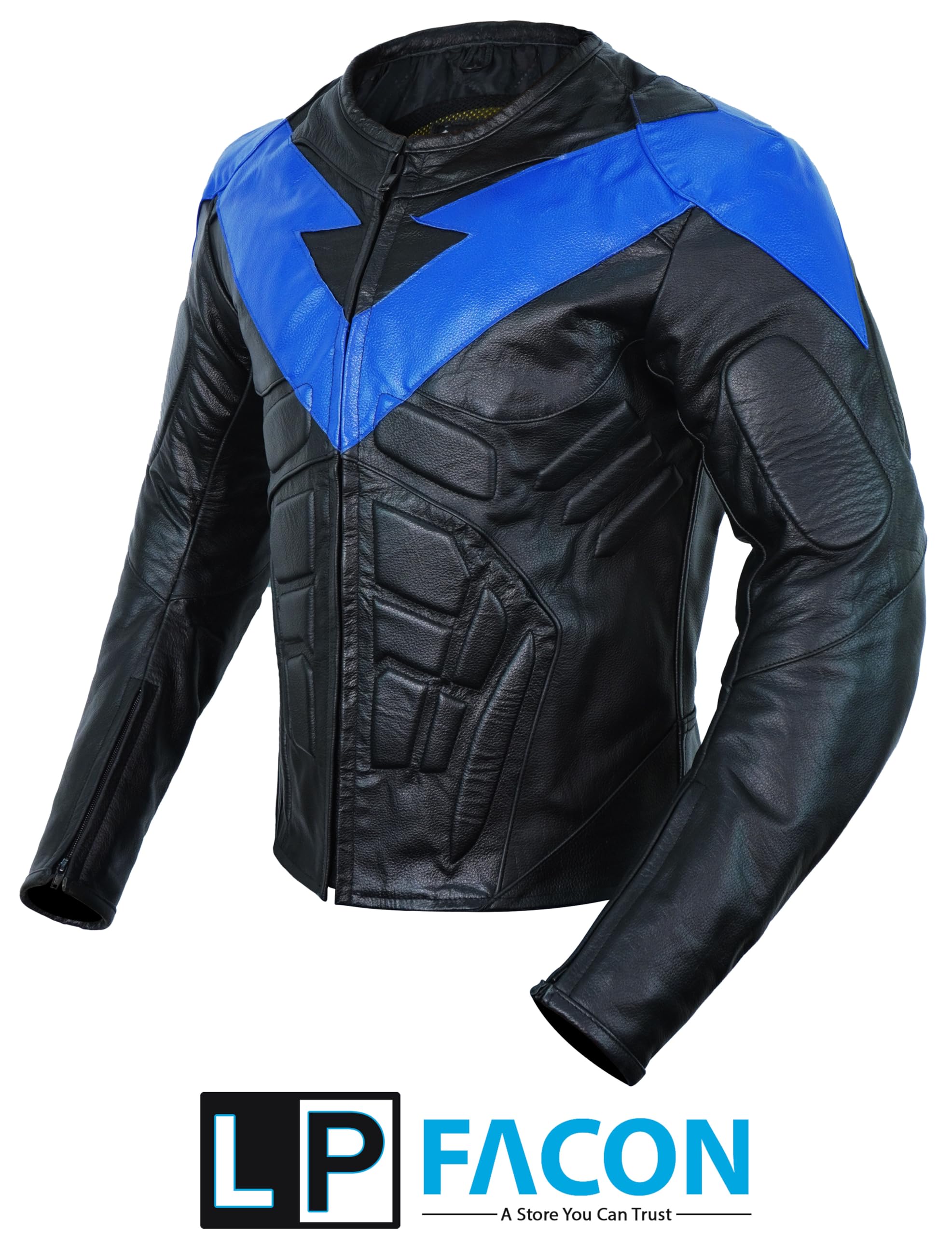 LP-FACON Men's Protective Motorcycle Leather Jacket with Armor Padding - Breathable Biker Jacket for Men - Durable Motorbike Riding Gear for Safety & Style (Ideal for Street Riding, Cruising & Motorcycle Adventures)