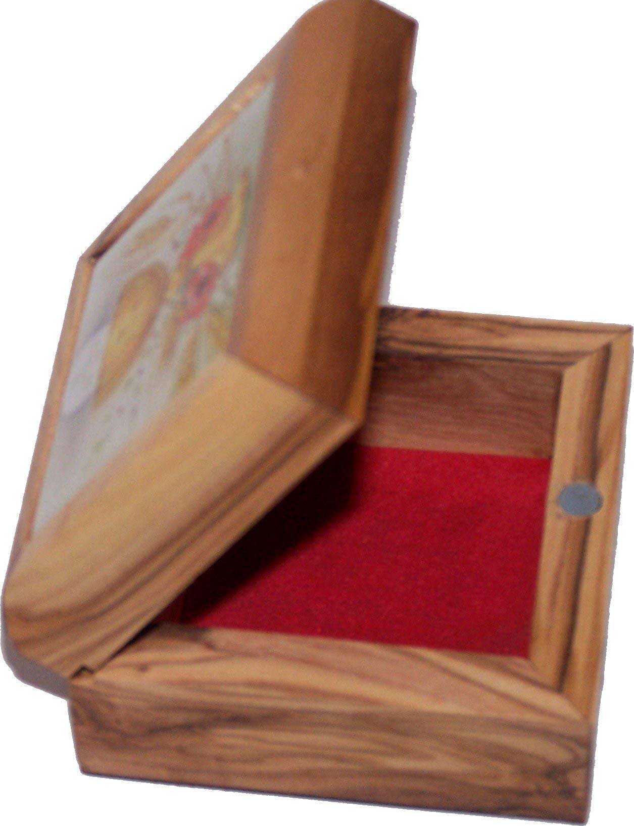 Holy Land Market First Communion Gift Box - Handcrafted Bethlehem Olive Wood Rosary Box with Ceramic Cross - Perfect for First Communion, Baptism, and Religious Gifts