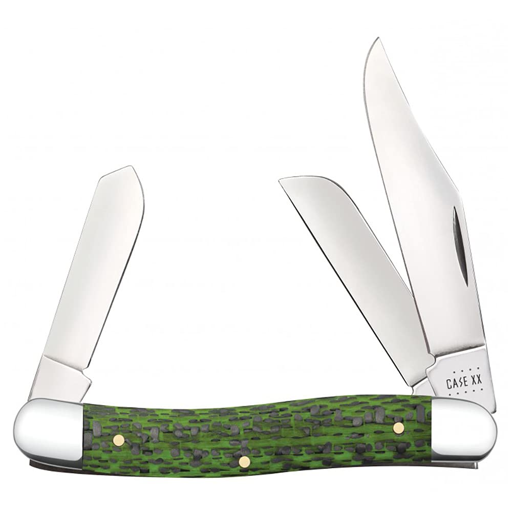 Case Knives CA50712 Green and Black Fiber Weave Stockman Pocket Knife - EDC, Camping, Hiking & Outdoor Survival Tool