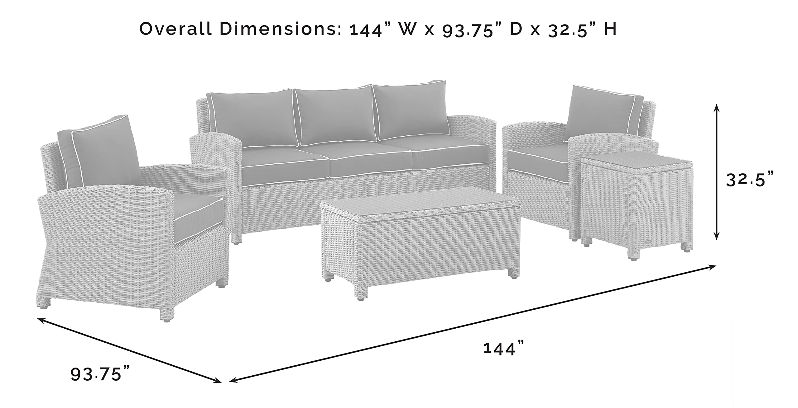 Crosley Bradenton 5-Piece Outdoor Wicker Sofa Set with Navy Cushions - Patio Furniture Conversation Set for Porch, Deck & Backyard (Brown)