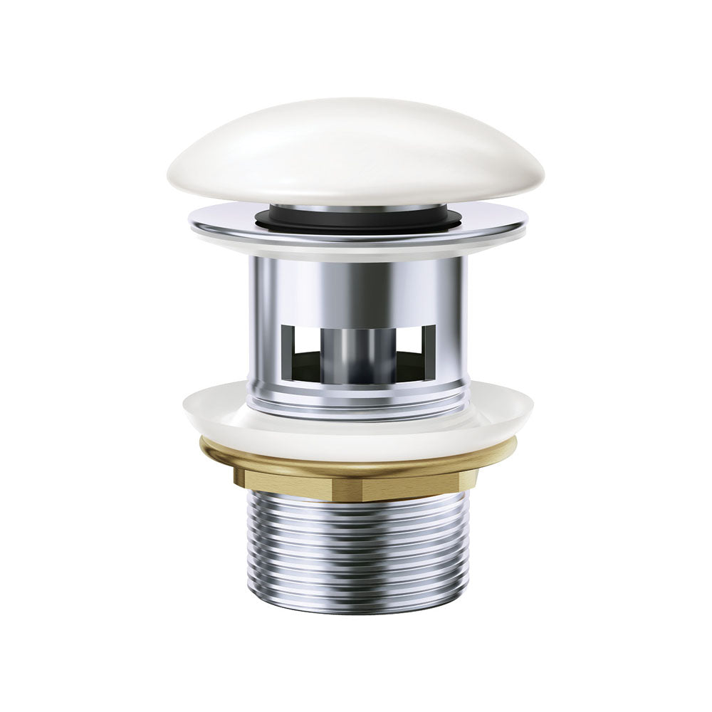 Fienza WAS32 Gloss White Ceramic Pop-Up Waste Drain with Overflow - 32mm Bathroom Sink Drain Stopper for Modern Vanities & Vessel Sinks