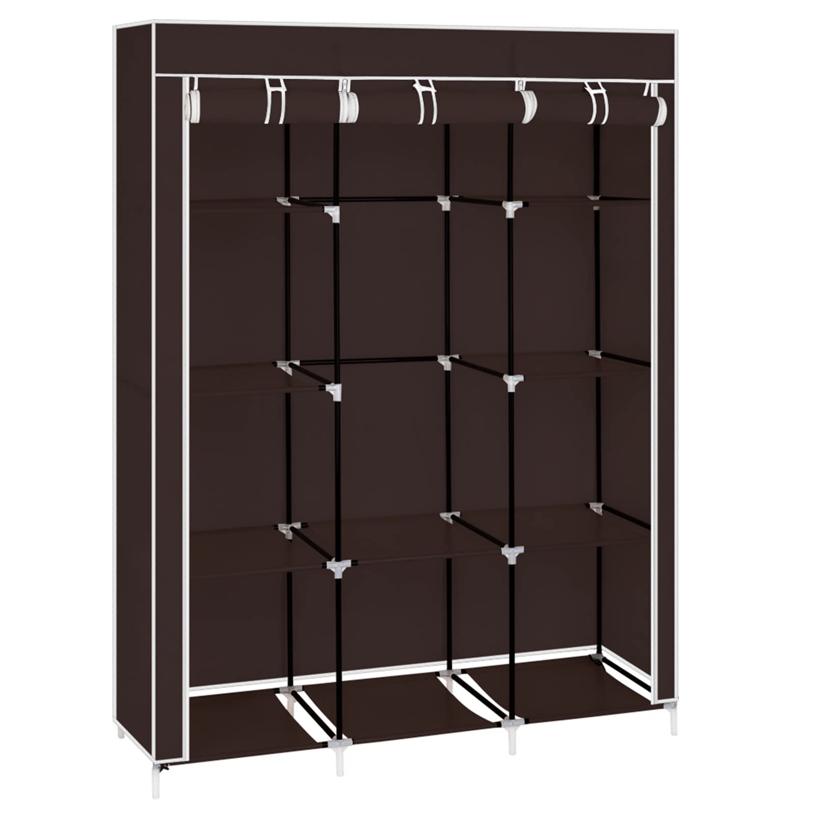 HGPZ 67 Inch Portable Closet Organizer with 10 Shelves - Easy Assembly Wardrobe Storage for Bedroom, Living Room & Entrance - Extra Space Dark Brown Organizer for Clothes, Shoes & Home Organization
