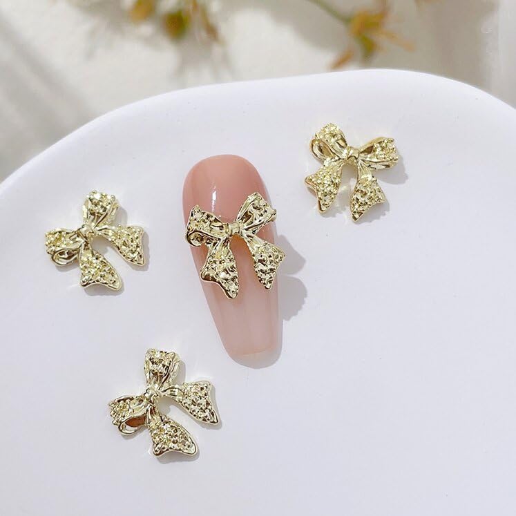 10Pcs 3D Gold Bow Nail Charms - Alloy Nail Art Decorations, Shiny Plating Cute Bow Knot Charms for Acrylic Nails, DIY Nail Art Supplies - Perfect for Manicures, Nail Salons & Party Nail Designs