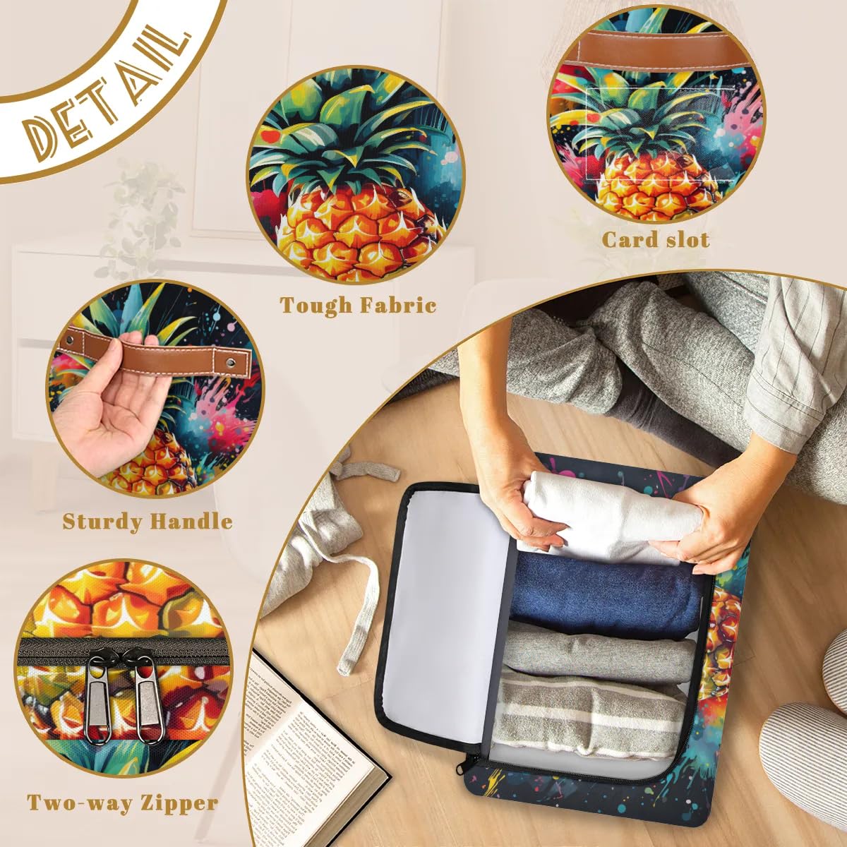 2 Pack Graffiti Pineapple Storage Bins with Zipper Lids & Sturdy Handles - Organize Clothes, Toys & Home Essentials - Perfect for Bedroom, Closet & Kids Room Organization