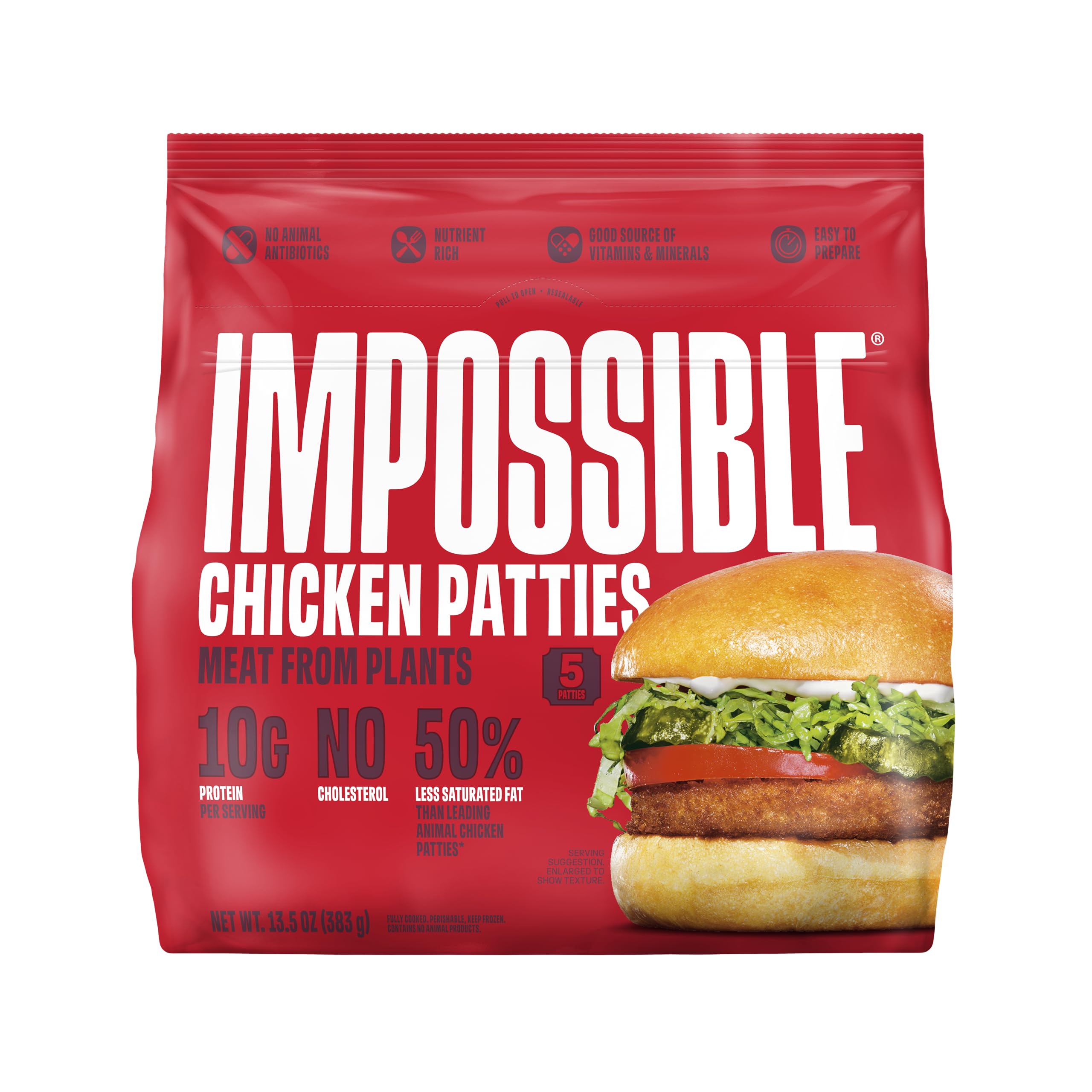 Impossible Chicken Patties Plant-Based - 5 Pack (13.5 Oz) | Vegan Meat Alternative for Burgers, Sandwiches & Meal Prep