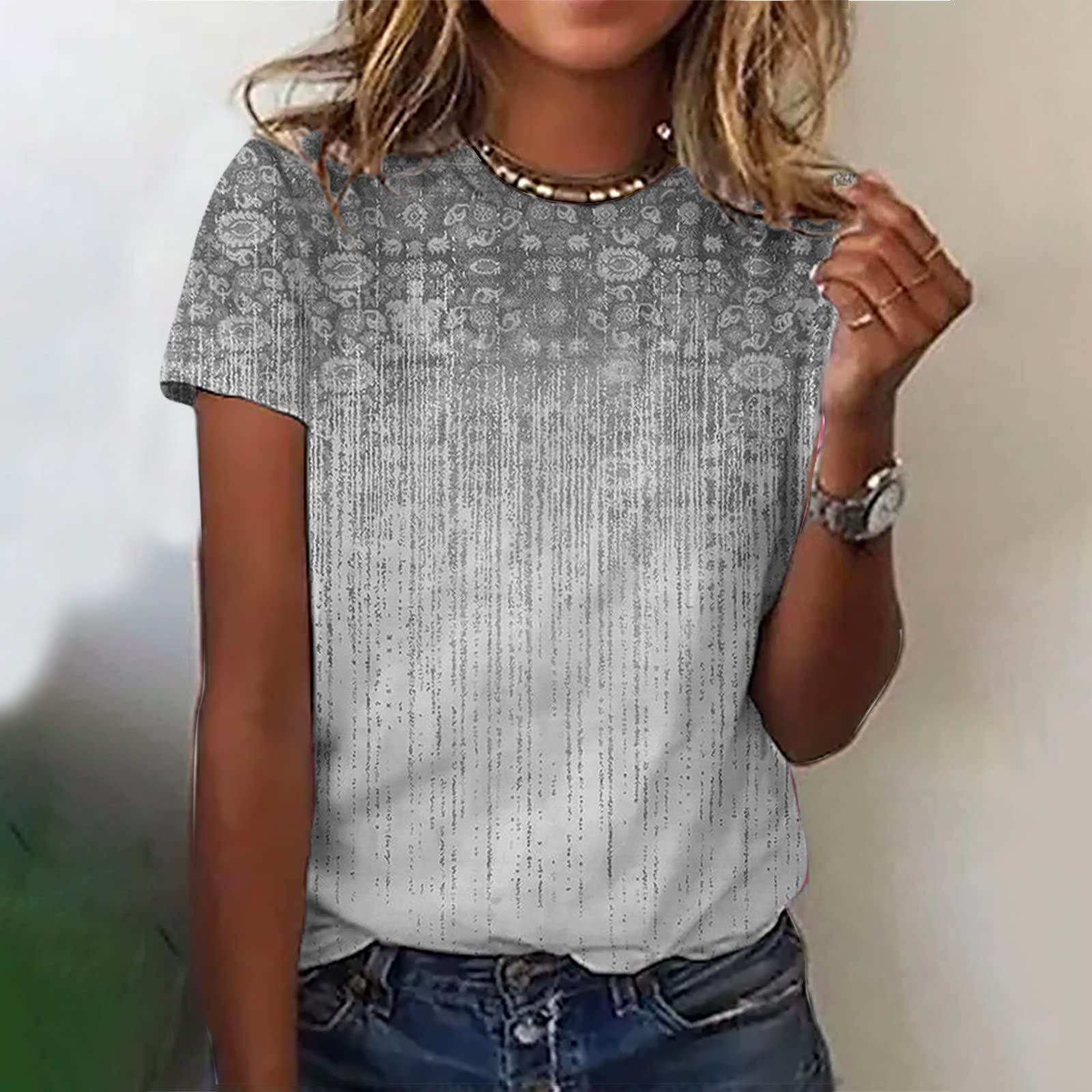 Trendy 2024 Summer Women's Cute Short Sleeve Graphic Print Tunic Tee Shirts - Casual Vacation Comfortable Tops for Beach, Travel & Everyday Wear
