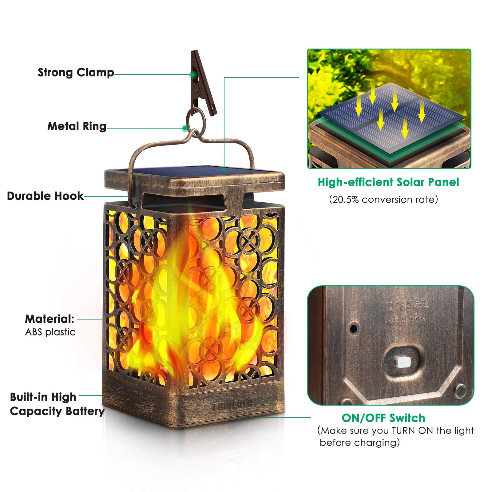 TomCare Upgraded Solar Flickering Flame Lights - Waterproof Outdoor Solar Garden Lights for Patio, Yard, Pathway, and Landscape Decoration