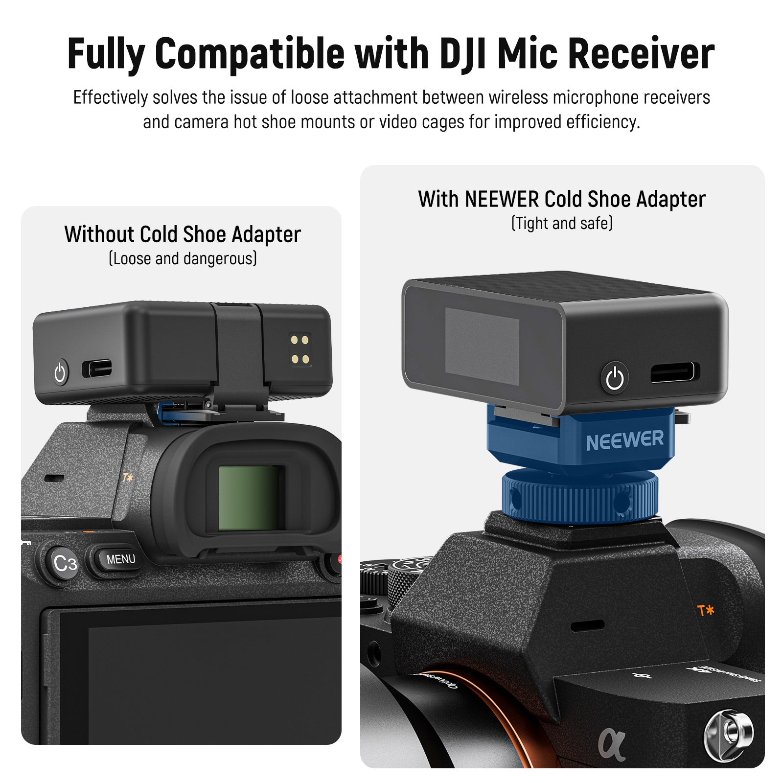 NEEWER UA030 Cold Shoe Mount Adapter for DJI Wireless Mic - Compatible with DJI Mic 2 & 1 - Perfect for Vlogging, Live Streaming & Content Creation
