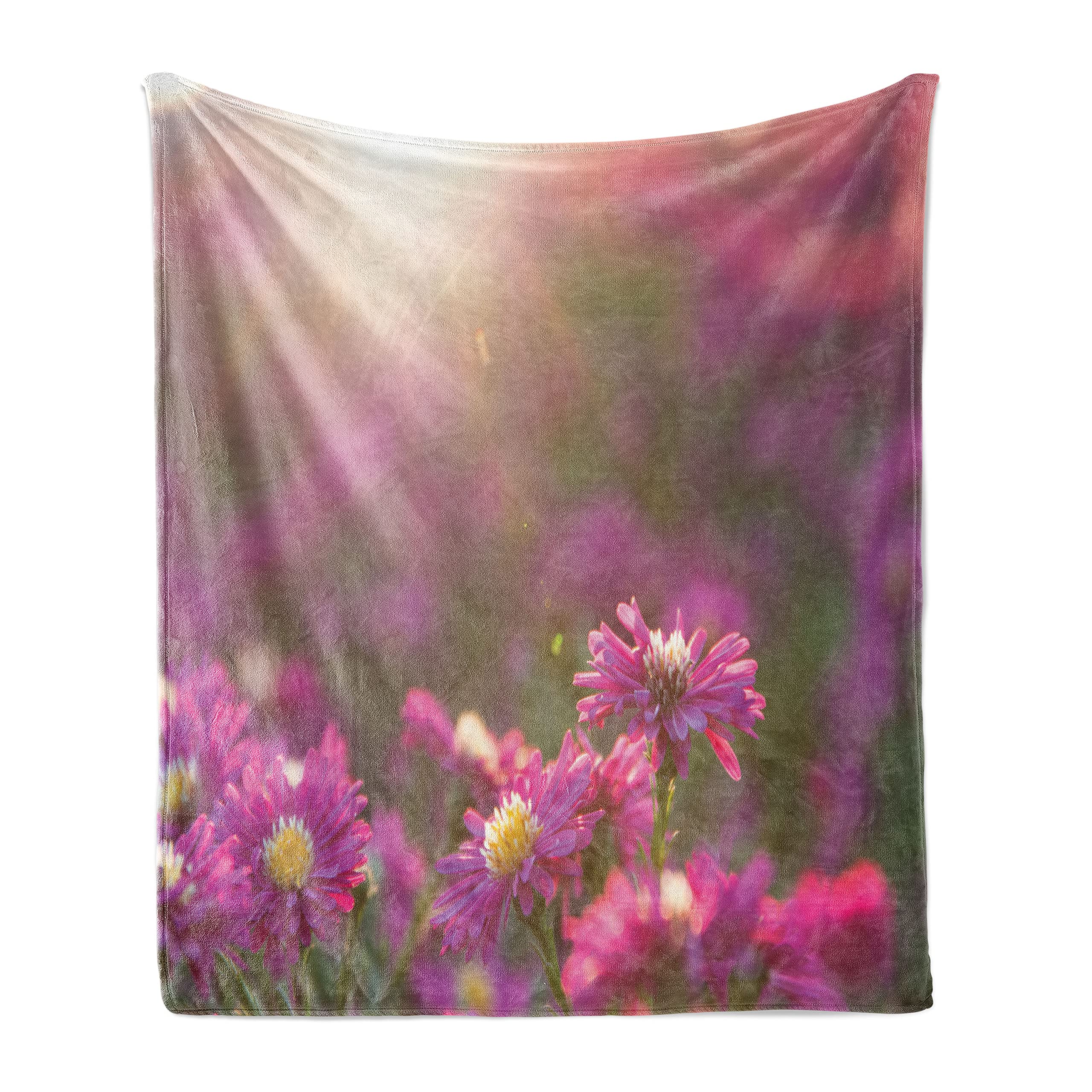 Ambesonne Floral Throw Blanket - Soft Fleece Couch Cover with Sunburst Flower Design, 50
