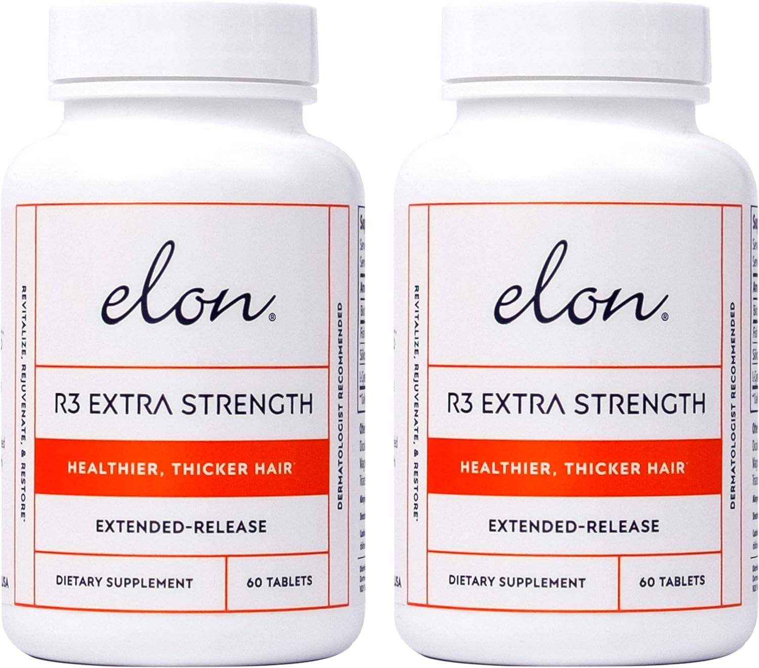 Elon R3 Extra Strength Hair Growth Supplement for Women - 5000mcg Biotin & Collagen Formula for Thicker, Fuller Hair - 60 Capsules (Pack of 2) - Promote Healthy Hair Growth for Daily Hair Care & Styling