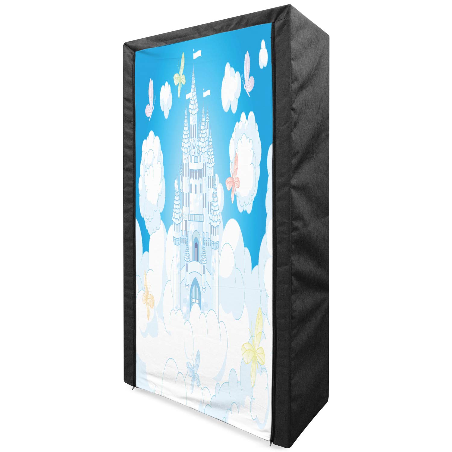 Ambesonne Portable Fabric Wardrobe with Castle Clouds & Butterflies Print - 33.5