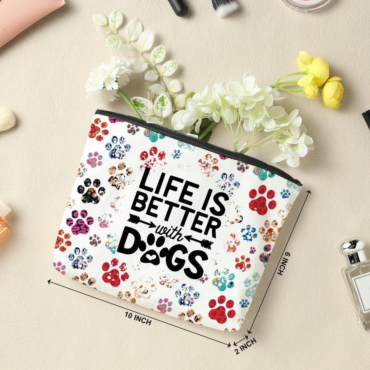 Dog Mom Gifts for Women - Cute Dog Print Cosmetic Makeup Bag | Perfect Gift for Mother's Day, Graduation, Birthday | Travel & Daily Use Organizer