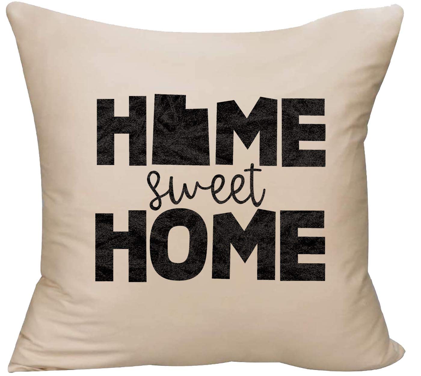 EVH Home Sweet Home Utah State Native Throw Pillow Cover 18x18 Inches - Beige Decorative Cushion Cover for Sofa, Bed, Couch - Funny Gift Idea for Hometown Lovers & Housewarming