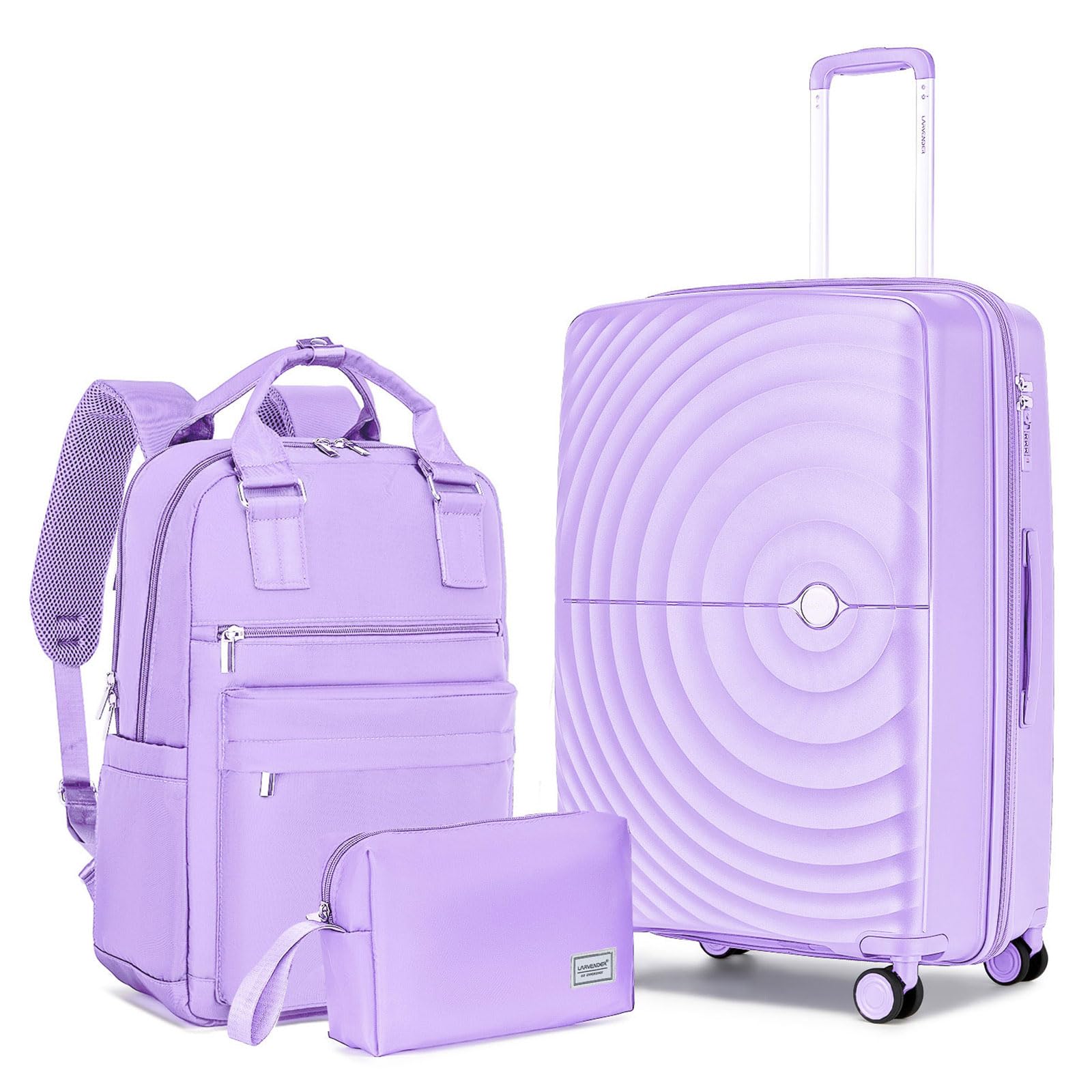 3-Piece Lavender Hardshell Luggage Set - 20in Carry-On Suitcase with Spinner Wheels & Expandable Design, Includes Travel Backpack - Perfect for Air Travel, Business Trips & Family Vacations (LAVENDER/20/BP/TB)