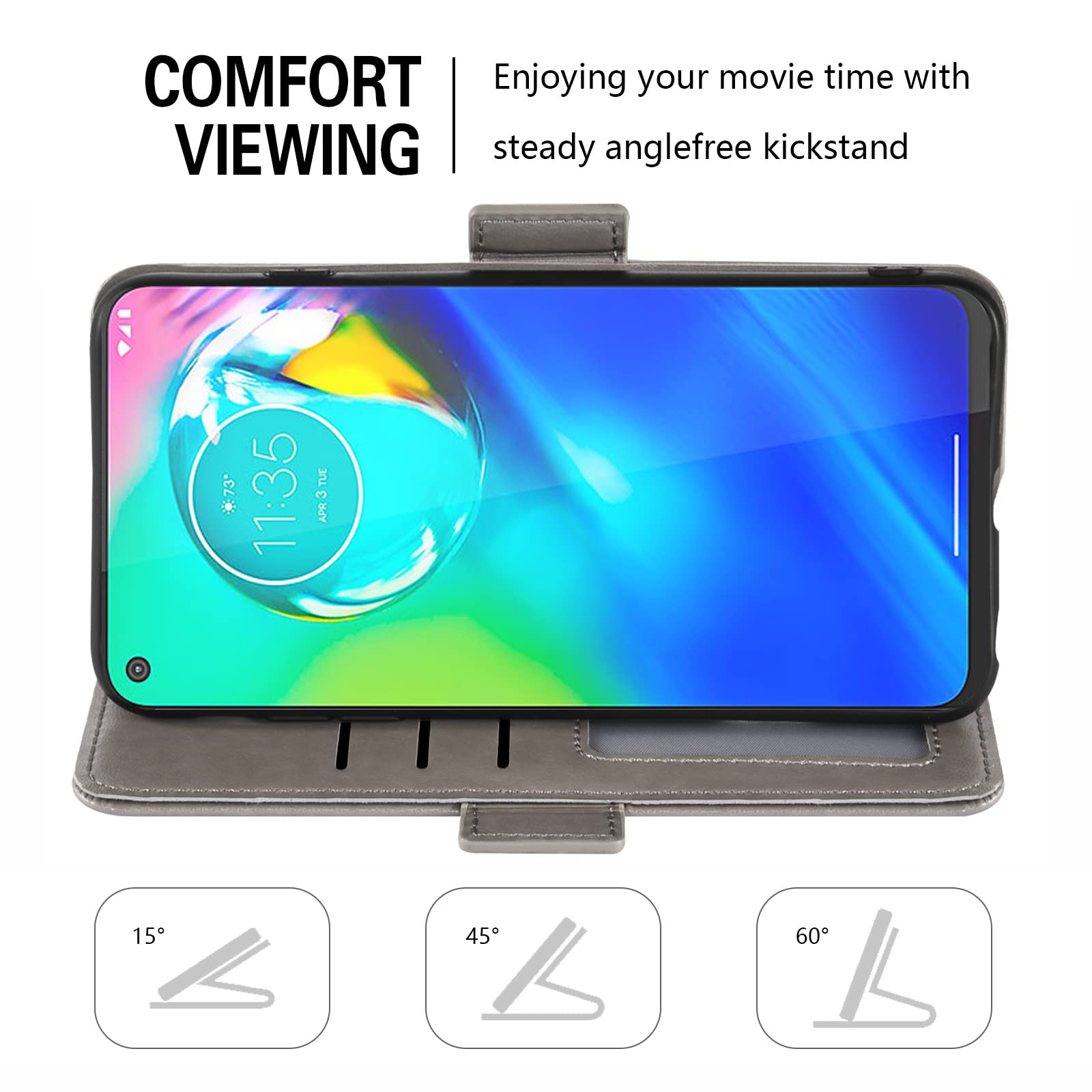 Asuwish Moto G Power 2020 Wallet Case with Screen Protector & Wrist Strap - Gray Phone Cover for Men & Women, Perfect for Daily Use & Travel