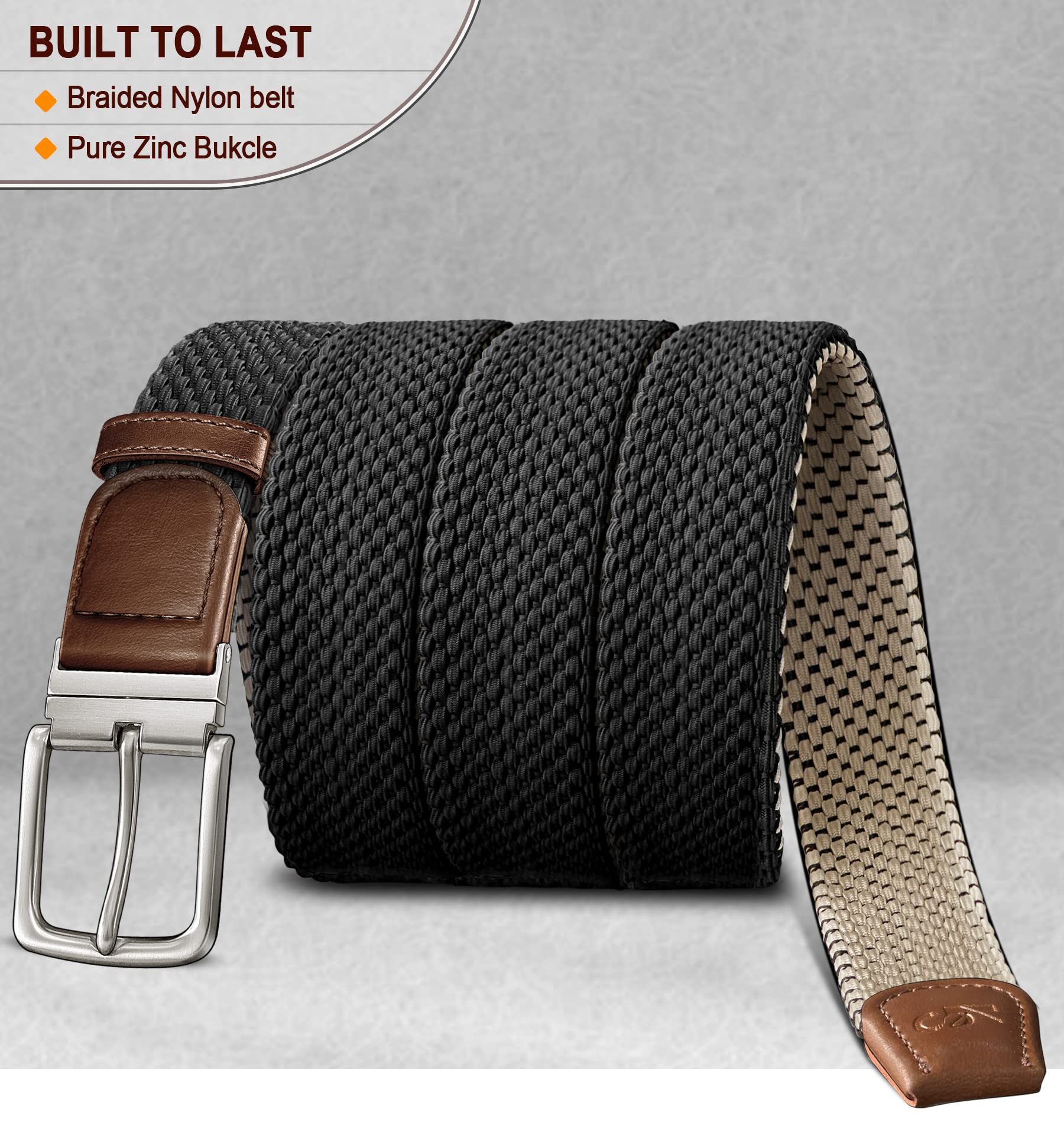 KEMISANT Reversible Braided Belt for Men - Stretchable Elastic Golf & Casual Wear - 1 3/8 Inch Width - 2-in-1 Design - Perfect Gift for Dad, Husband & Golfers - Ideal for Office, Travel & Outdoor Activities