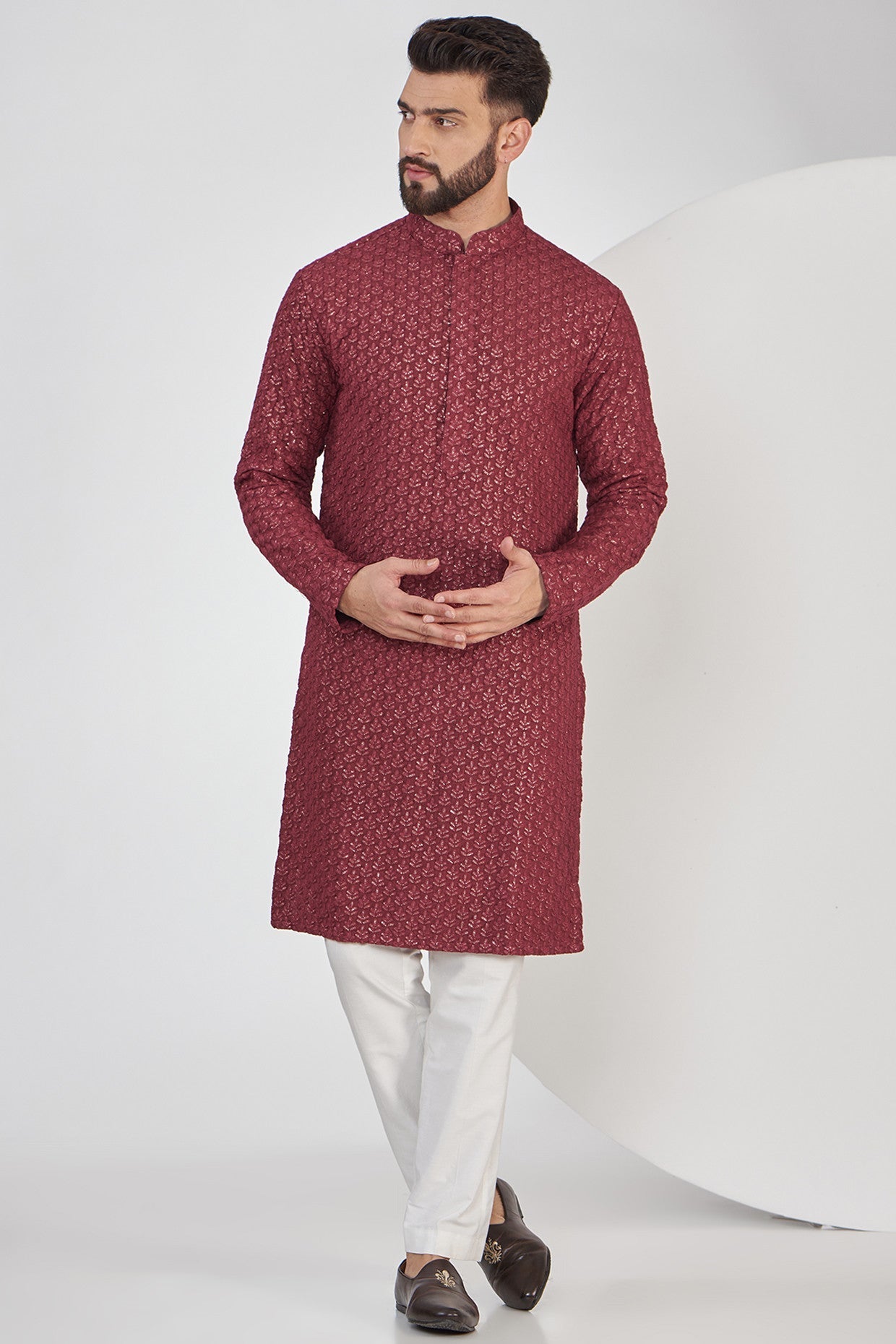 Elegant Maroon Chikankari Kurta for Women - Traditional Indian Embroidered Tunic Top - Perfect for Festivals, Weddings & Casual Wear