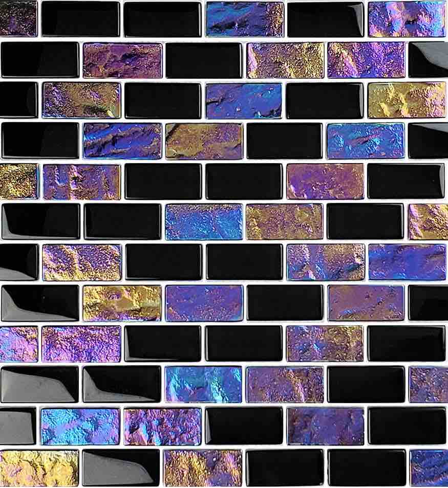 Glass Mosaic Tile Sheen Black 1x2 - Premium Bathroom & Kitchen Backsplash Tiles for Modern Home Decor