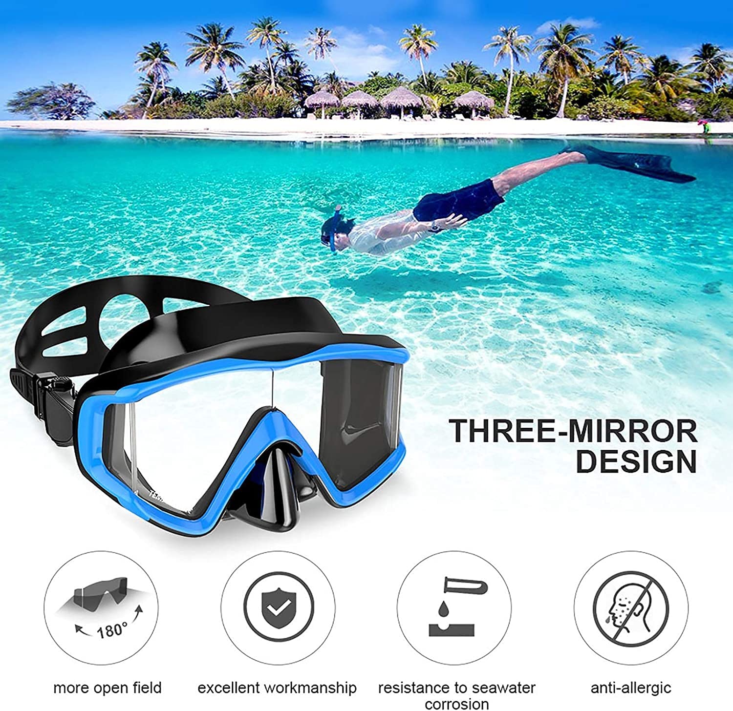 Anti-Fog Waterproof Swim Goggles for Snorkeling & Scuba Diving - Professional Underwater Glasses for Men & Women - Perfect for Ocean, Pool & Water Sports (White)