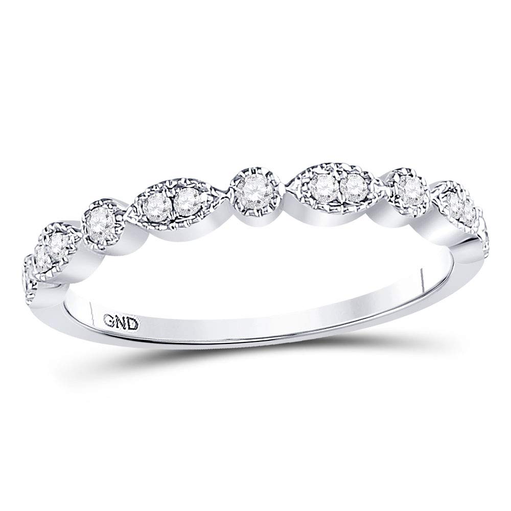 10K White Gold Women's Round Diamond Marquise Dot Stackable Band Ring - 1/6 Cttw - Elegant Wedding, Anniversary, or Everyday Jewelry Gift for Her