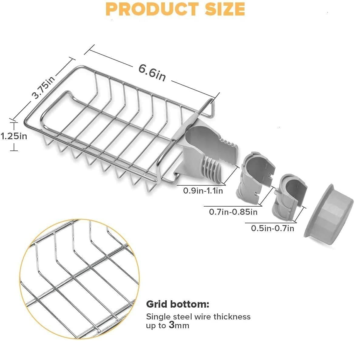 Stainless Steel Adjustable Under Sink Organizer - Faucet Storage Rack, Sink Rag Draining Shelf, Kitchen & Bathroom Soap Holder, Towel Rack for Sponges - Perfect for Small Space Organization in Kitchen, Bathroom or Laundry Room