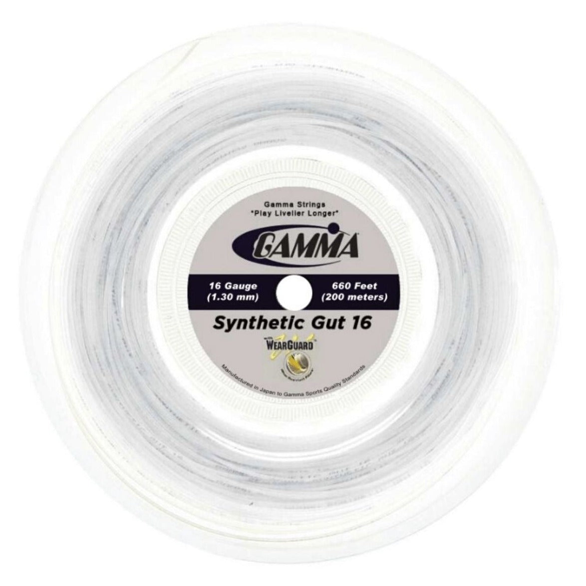 Gamma Synthetic Gut 16/1.30 Tennis String Reel with WearGuard Technology - White | Durable Performance for Recreational & Competitive Play | Perfect for All Court Surfaces & Weather Conditions