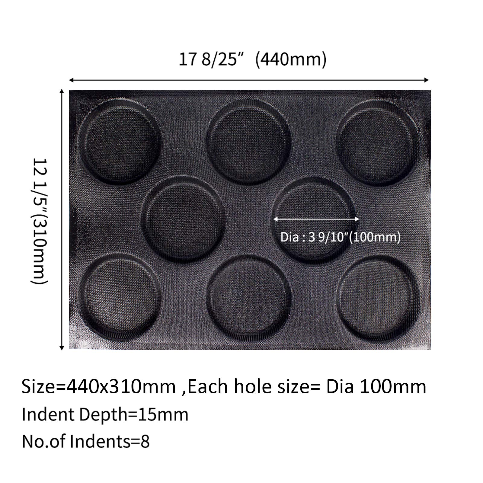 Non-Stick Silicone Hamburger Bun Pan - 8 Cavity Round Perforated Bread Mold for Baking Hot Dogs, Buns & Pastries | Perfect for Home Bakeries, Restaurants & Commercial Kitchens