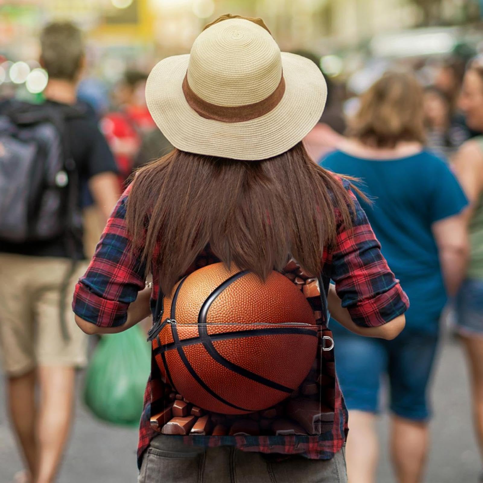 Durable Travel & Work Backpack - Stylish Ball Basketball Wall Texture Design - Perfect for Commuting, Gym, School & Outdoor Adventures