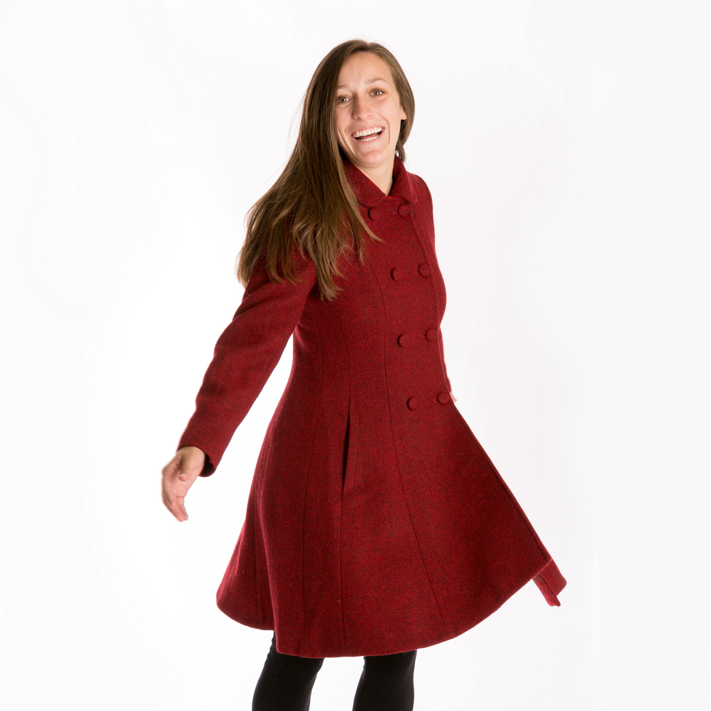 Belle Women's Semi Flare Harris Tweed Overcoat Coat - Classic Winter Wool Jacket (3 Color Options) for Office, Dating & Special Occasions