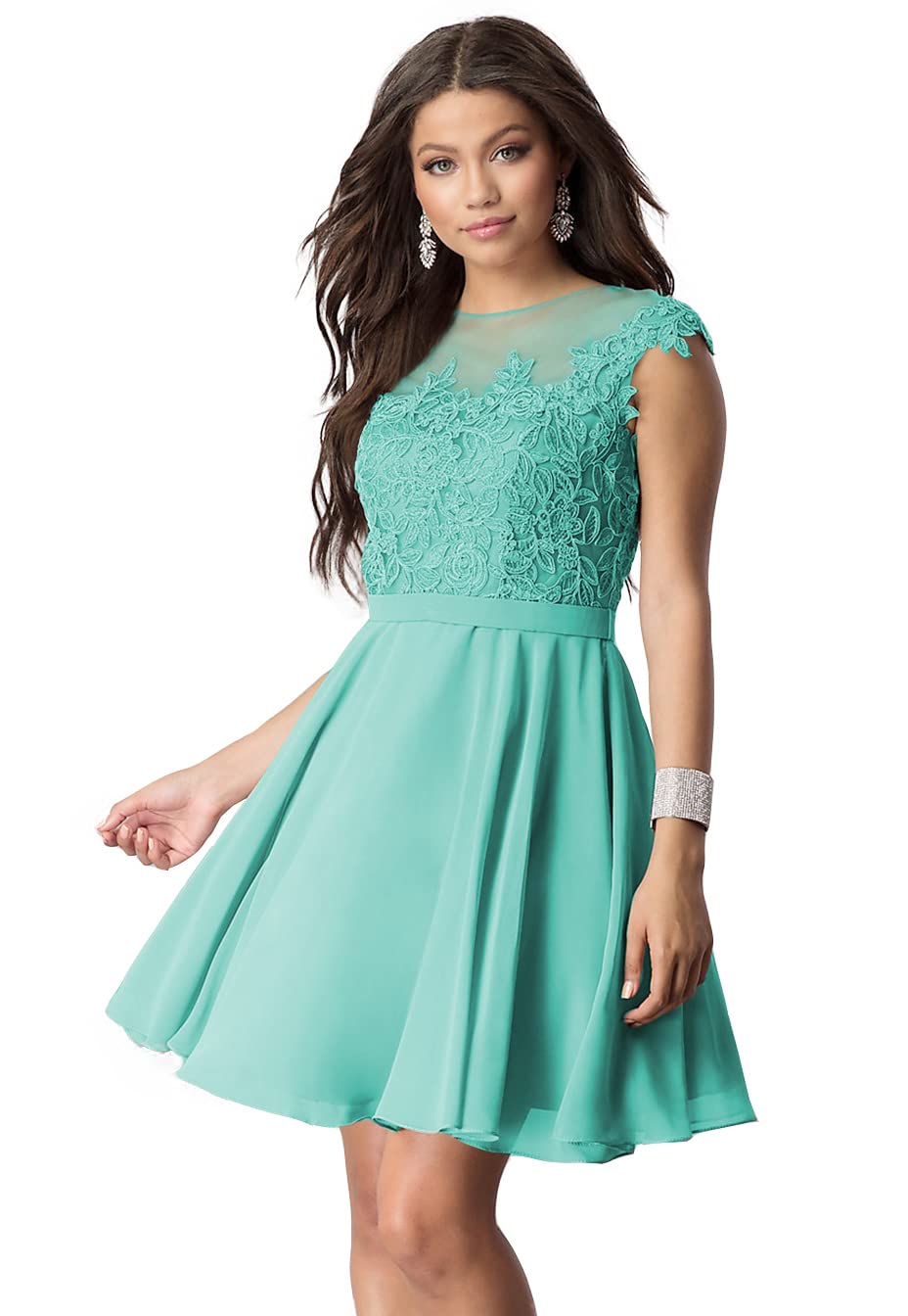 Noras Women's Floral Lace Short Prom Dress - Elegant Homecoming & Cocktail Party Dress for Teens - Perfect for Dances, Weddings & Special Occasions