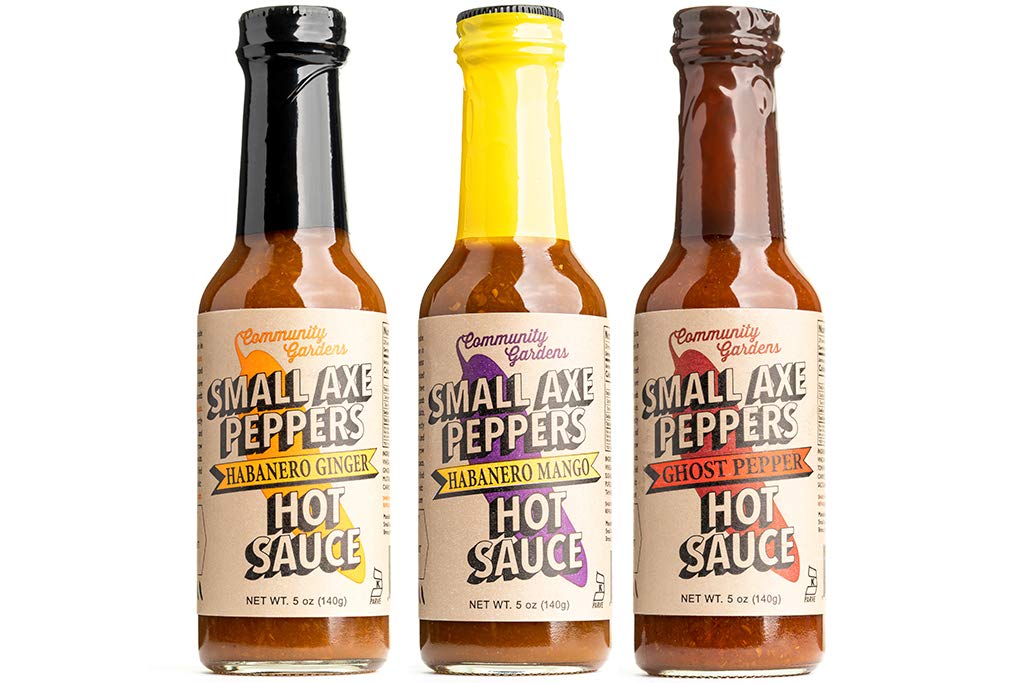 Small Axe Peppers Gourmet Hot Sauce Set - 3 Pack (5 oz Each) | All Natural, Kosher, Non-GMO, Community Garden Grown | Ghost Pepper, Habanero Ginger & Habanero Mango Flavors | Featured on HOT ONES | Perfect for Wings, Tacos, Burgers & Spicy Food Lovers