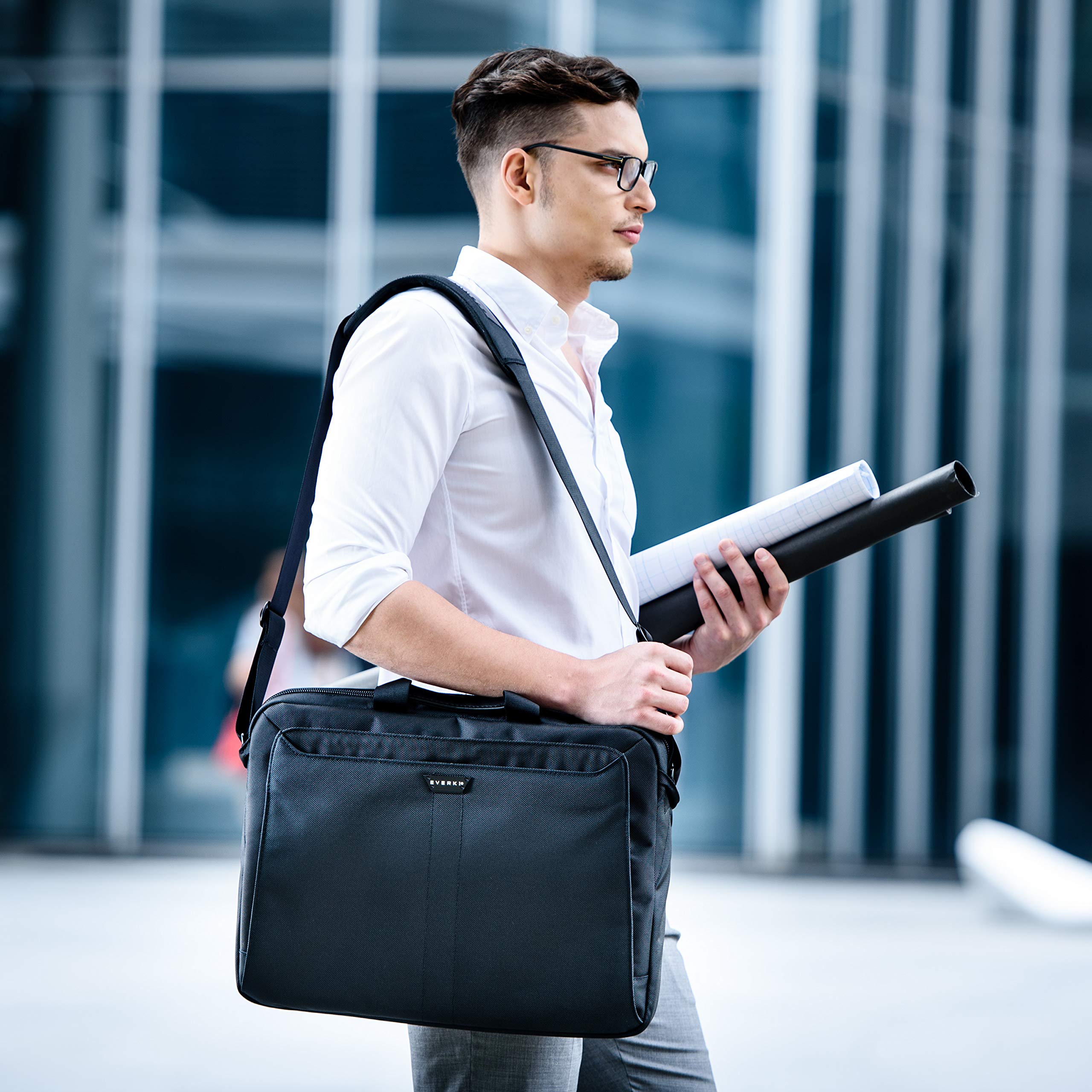 Everki Lunar Large Laptop Briefcase - Water-Resistant Ballistic Nylon & Leather Business Bag for 18.4