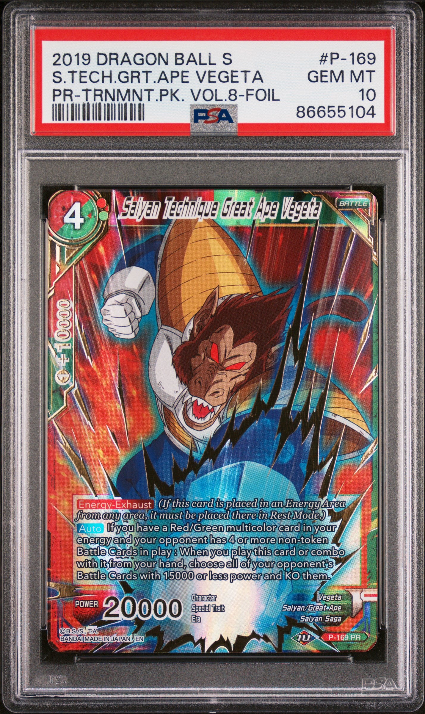 2019 Dragon Ball Super S.Tech Grt.Ape Vegeta #P 169 PSA 10 Graded Card - Perfect for Collectors, Display & Anime Fans
